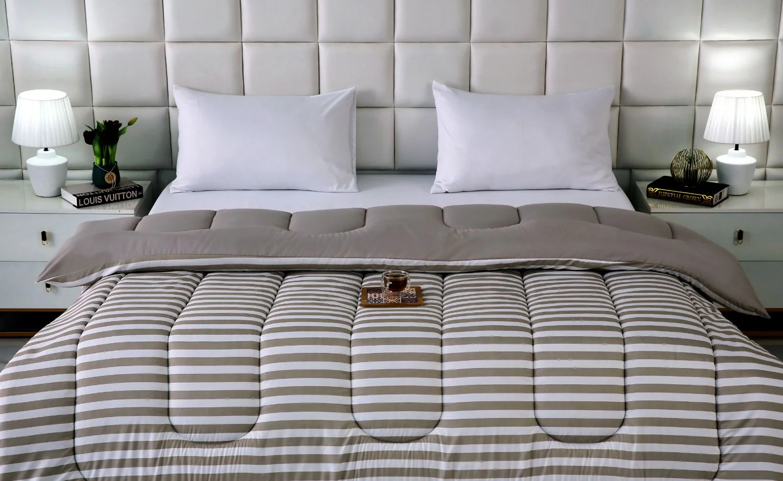 1 PC Double Winter Razai-Beige Bold Stripes - Image 3