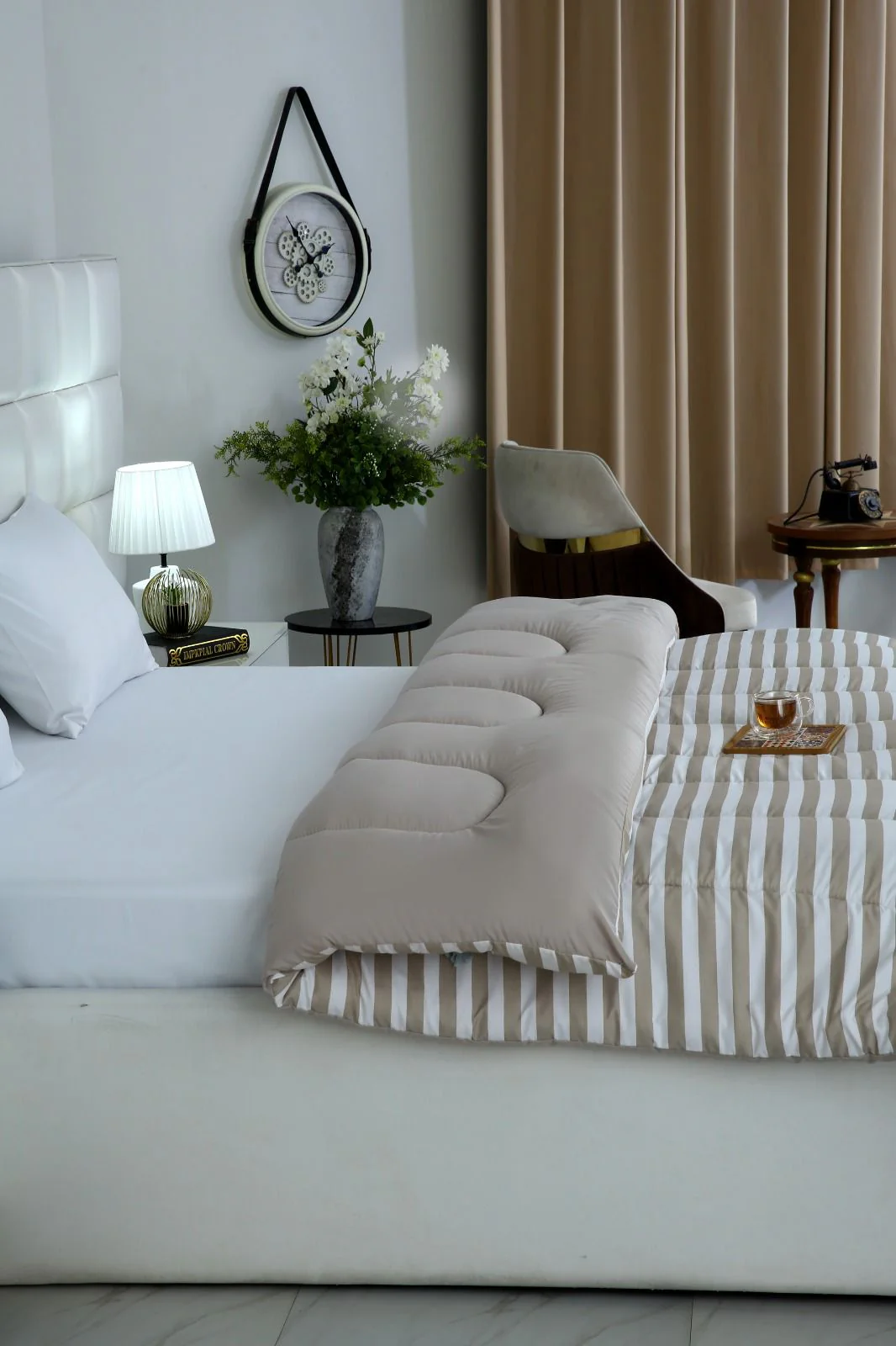 1 PC Double Winter Razai-Beige Bold Stripes - Image 7