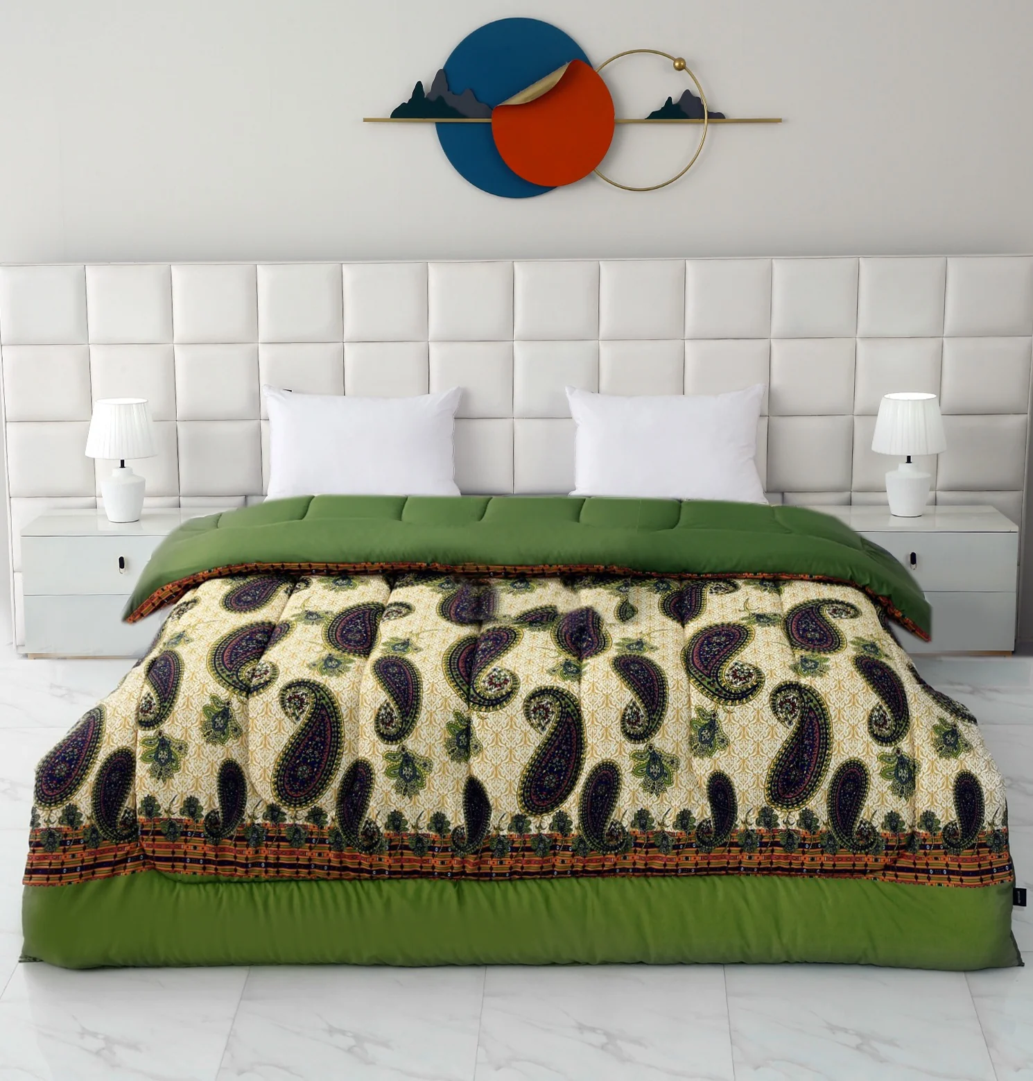 1 PC Double Winter Razai-Green Paisleys - Image 2