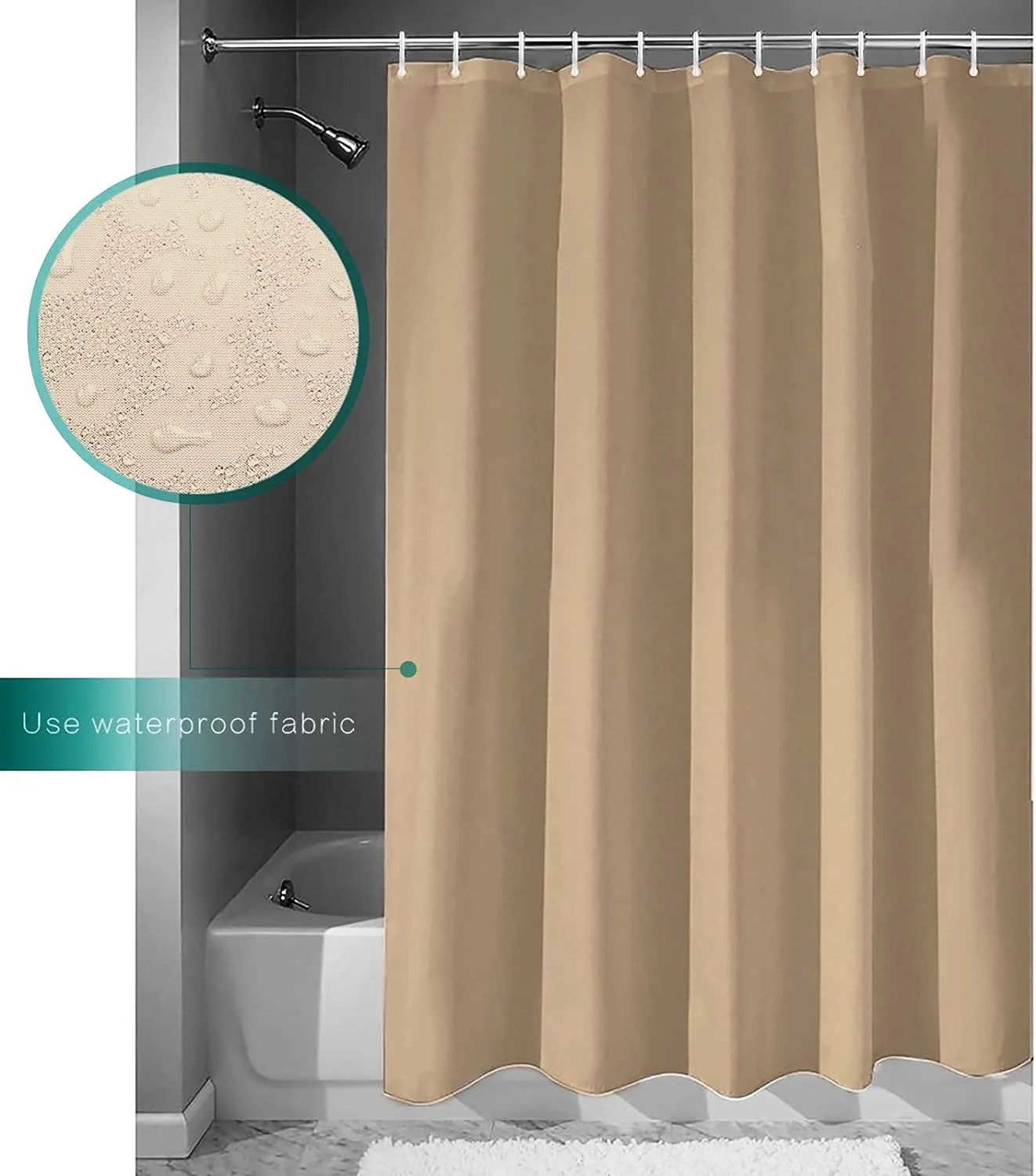 1 PC Waterproof Shower Curtain-Light Brown - Image 4