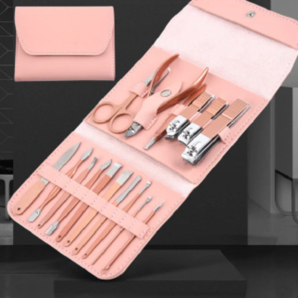 16 PCs Nail Clipper/Manicure & Pedicure Kit-Rose - Image 2