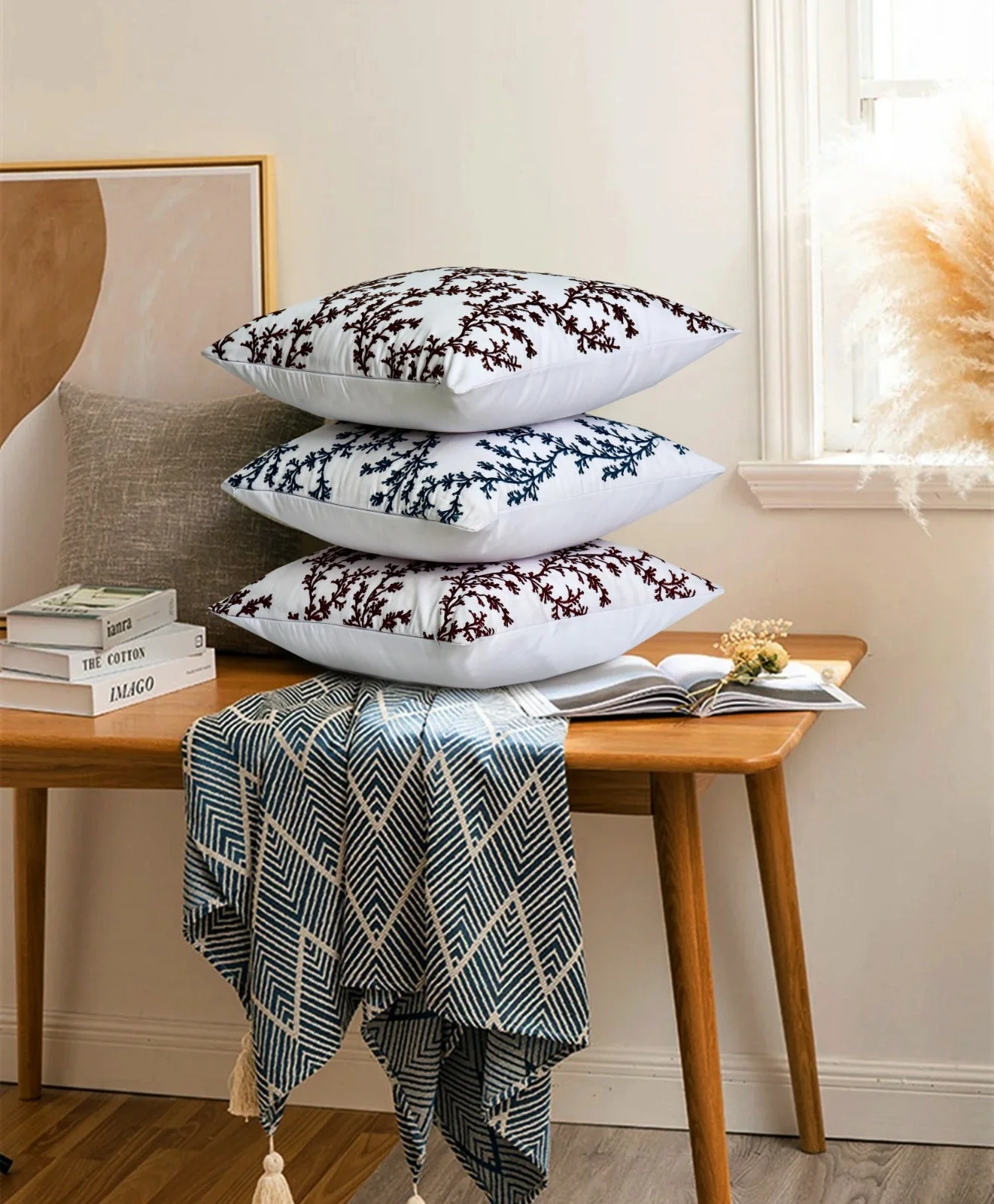 2 PCs Blue Embroidered 5338 Cushions - Image 3
