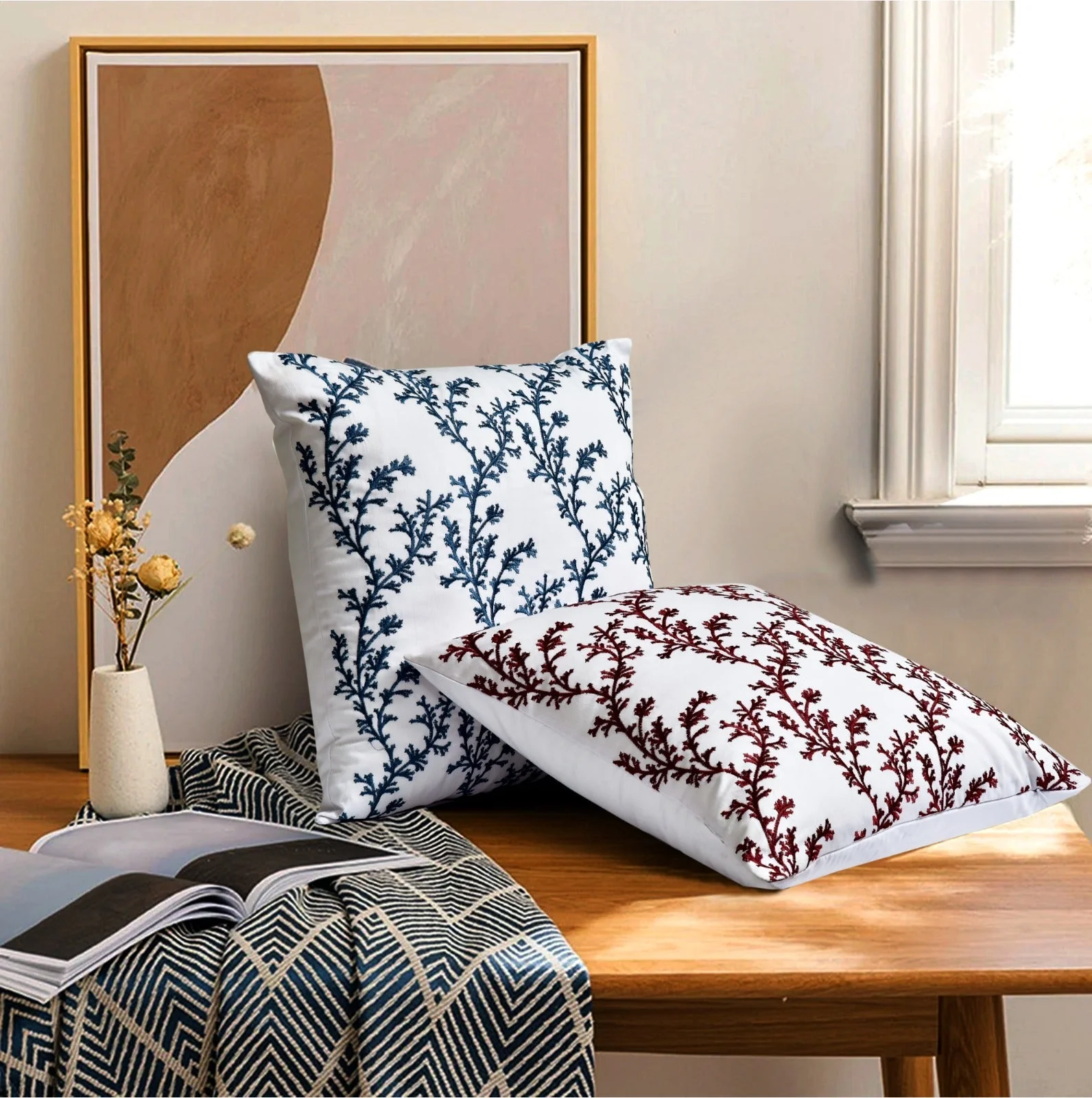 2 PCs Maroon Embroidered 5338 Cushions - Image 2