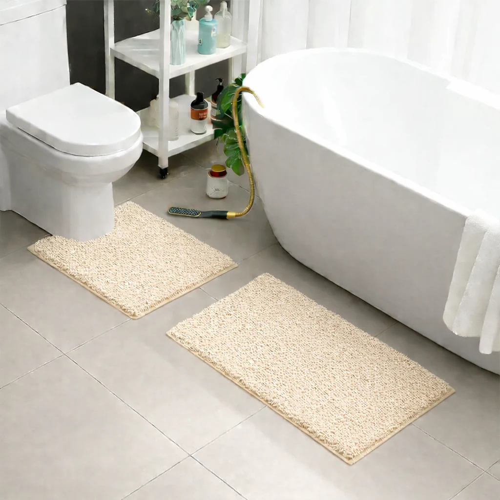 2 PCs Microfiber Anti Slip Commode Mat Set-Cream