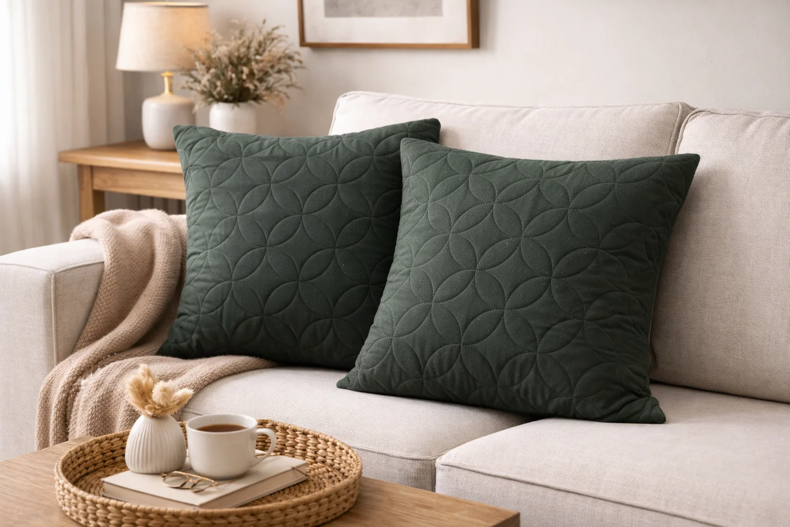 2 PCs Quilted Cushions-Grey