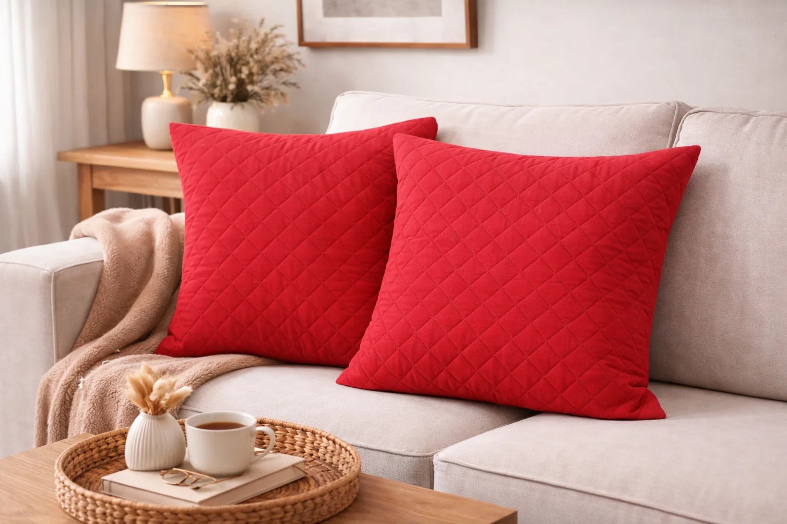 2 PCs Quilted Cushions-Burgundy(Box) - Image 2