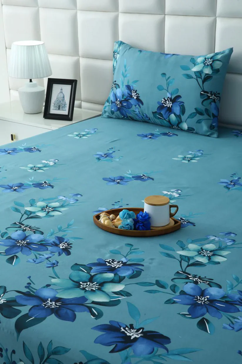 2Pcs Single Bed Sheet-Azure Bloom - Image 2
