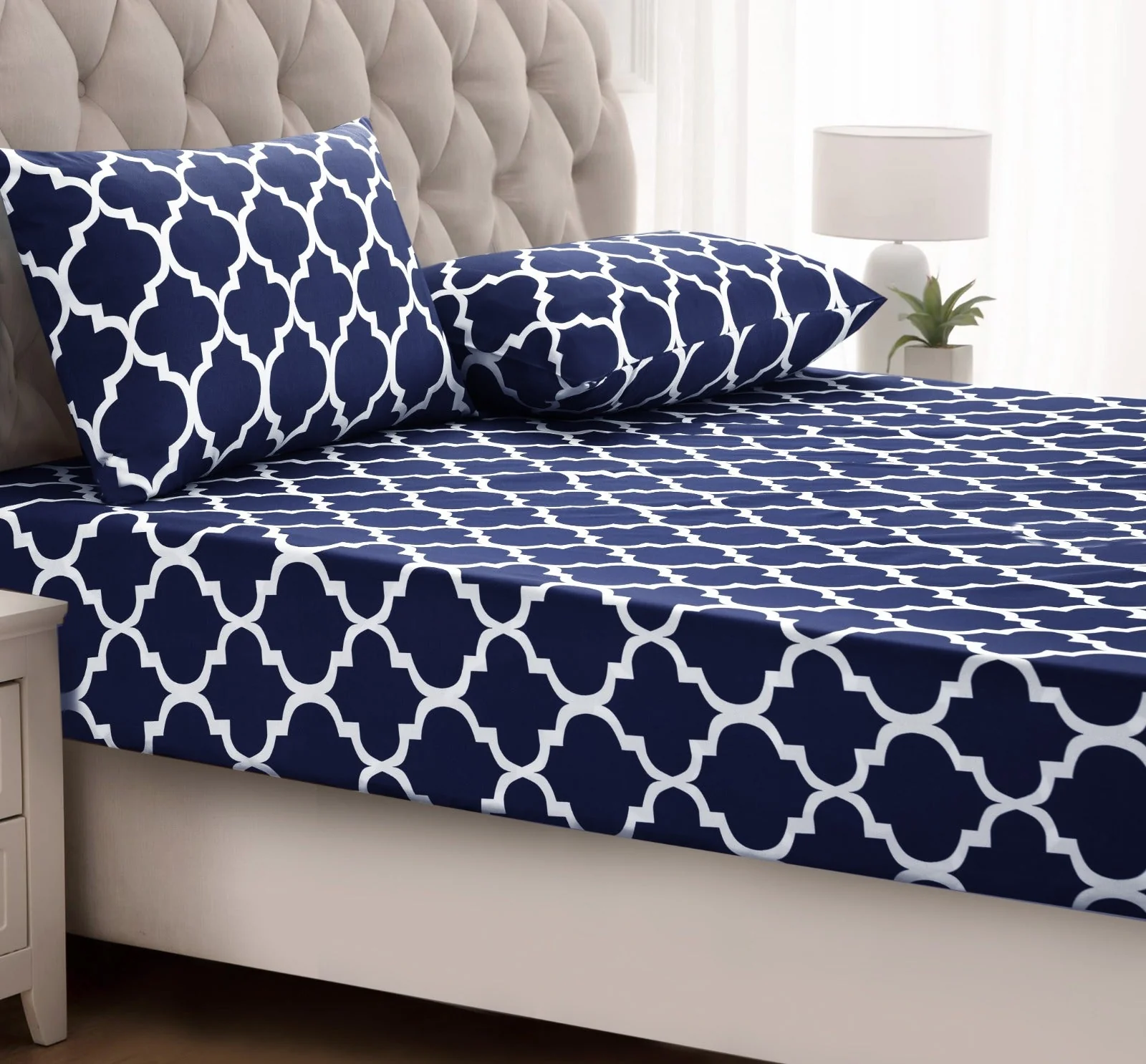 2Pcs Single Bed Sheet-Blue Geometric