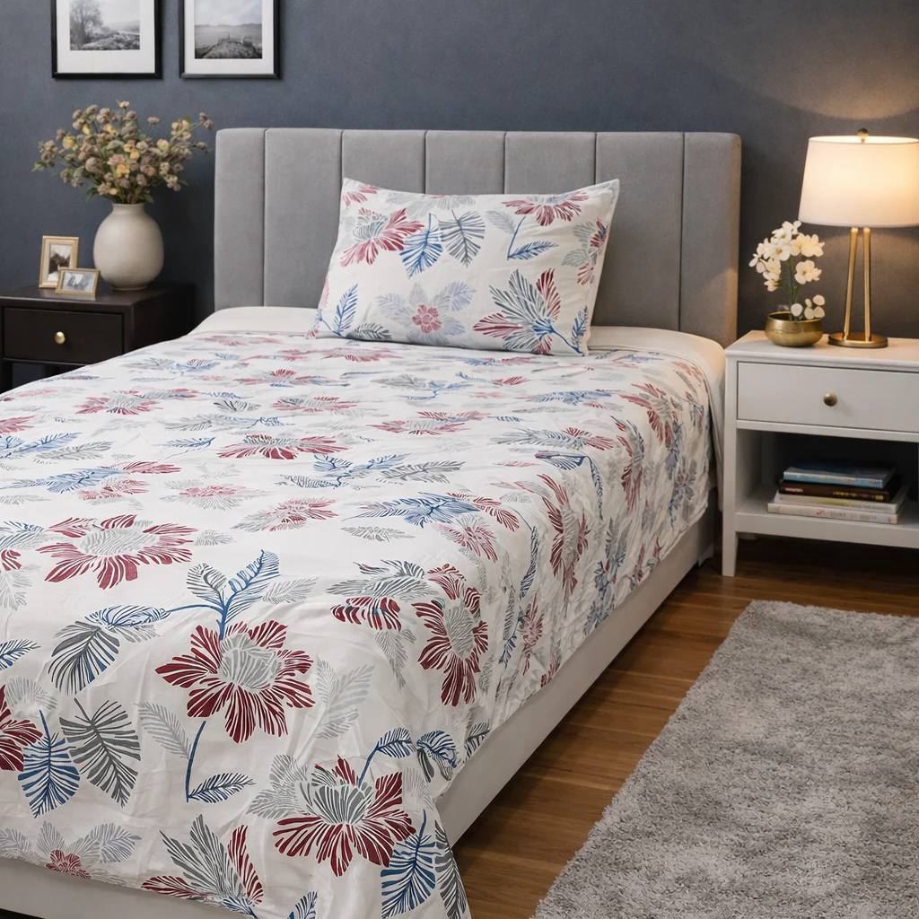 2Pcs Single Bed Sheet-Cherry Blosoom - Image 2