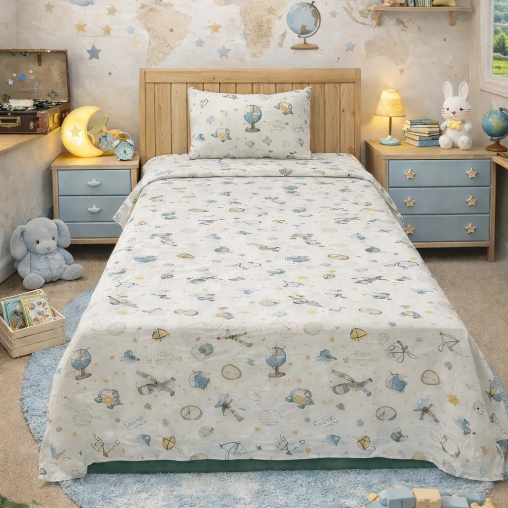 2Pcs Single Bed Sheet-Globe