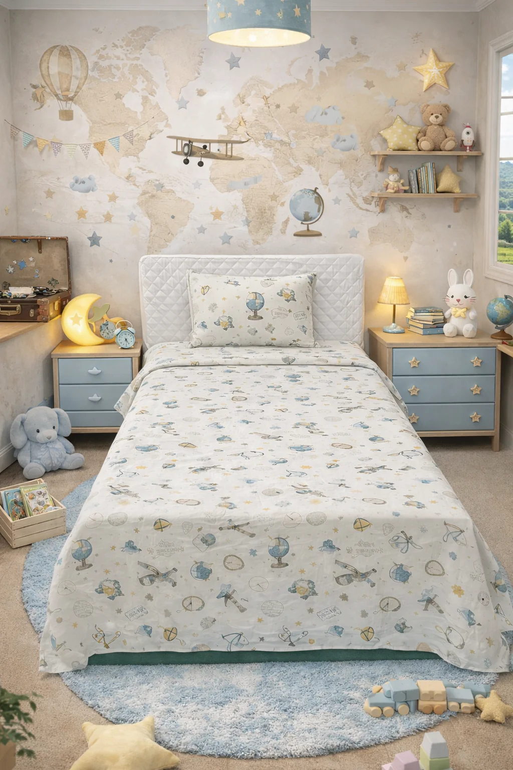 2Pcs Single Bed Sheet-Globe - Image 2