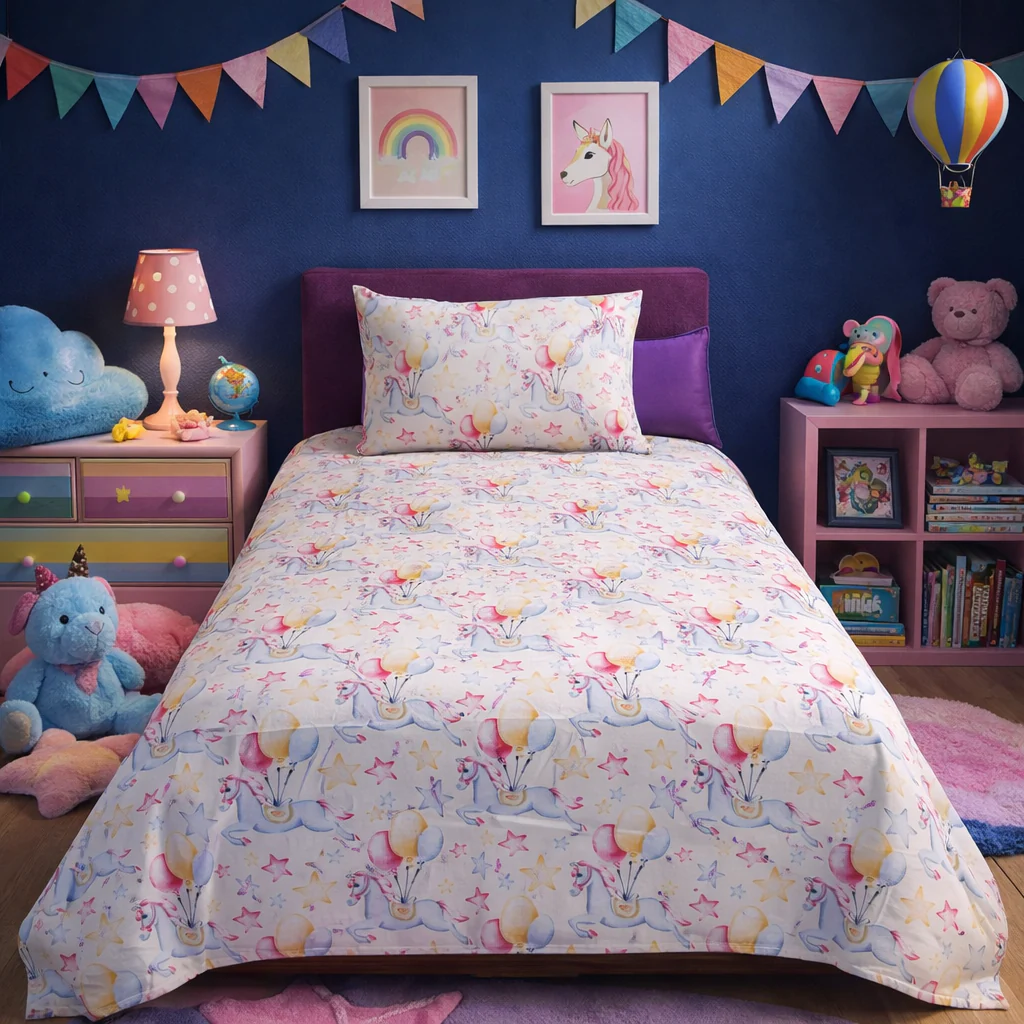 2Pcs Single Bed Sheet-Unicorn
