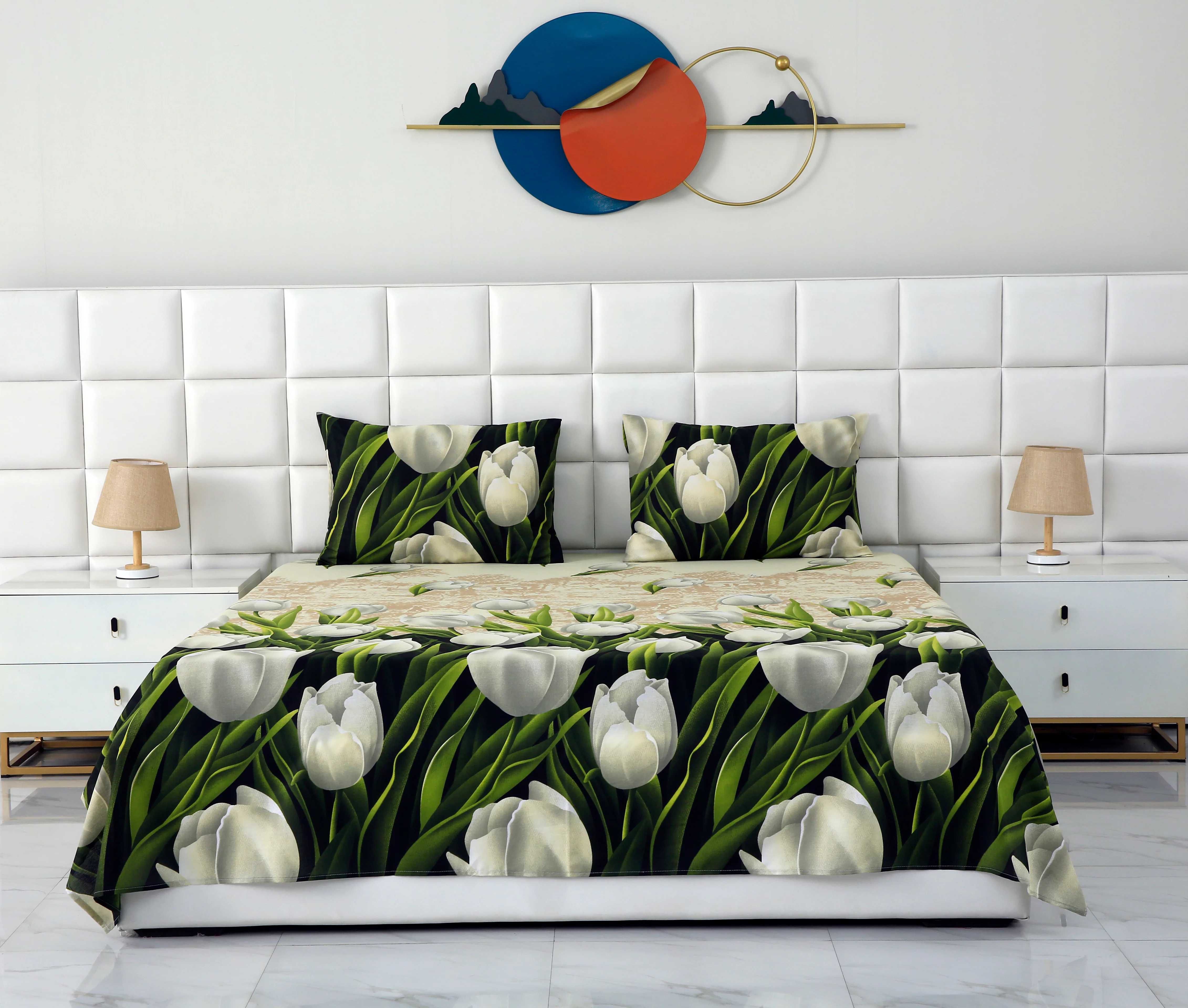 3 PCs Double Bed Sheet-tulip green - Image 4