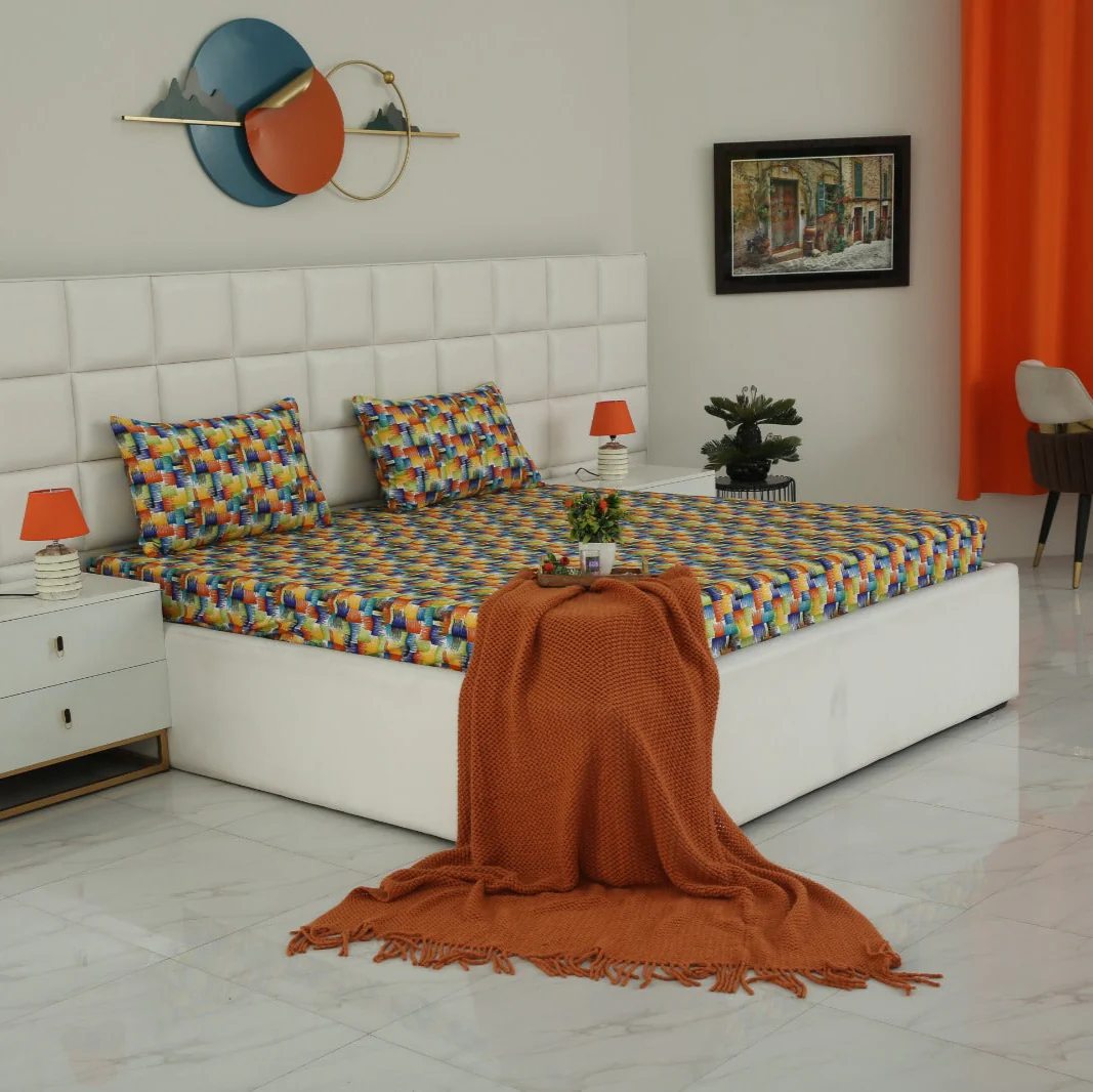 3 PCs Double Bed Sheet-Coral Rush
