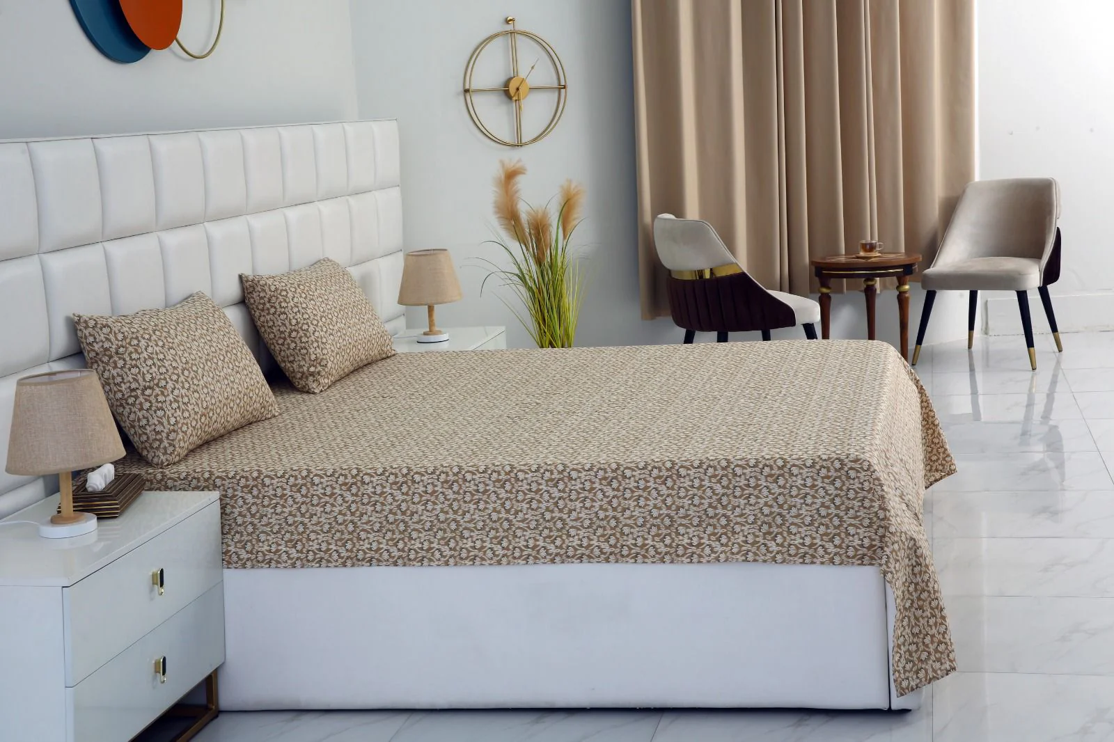 3 PCs Double Bed Sheet-Ecru Flowers - Image 3