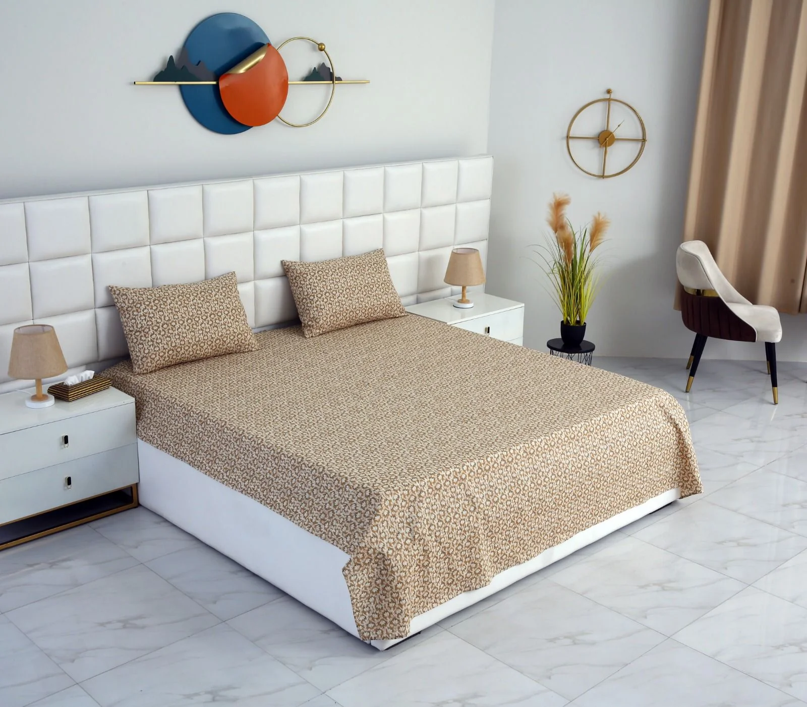 3 PCs Double Bed Sheet-Ecru Flowers - Image 5