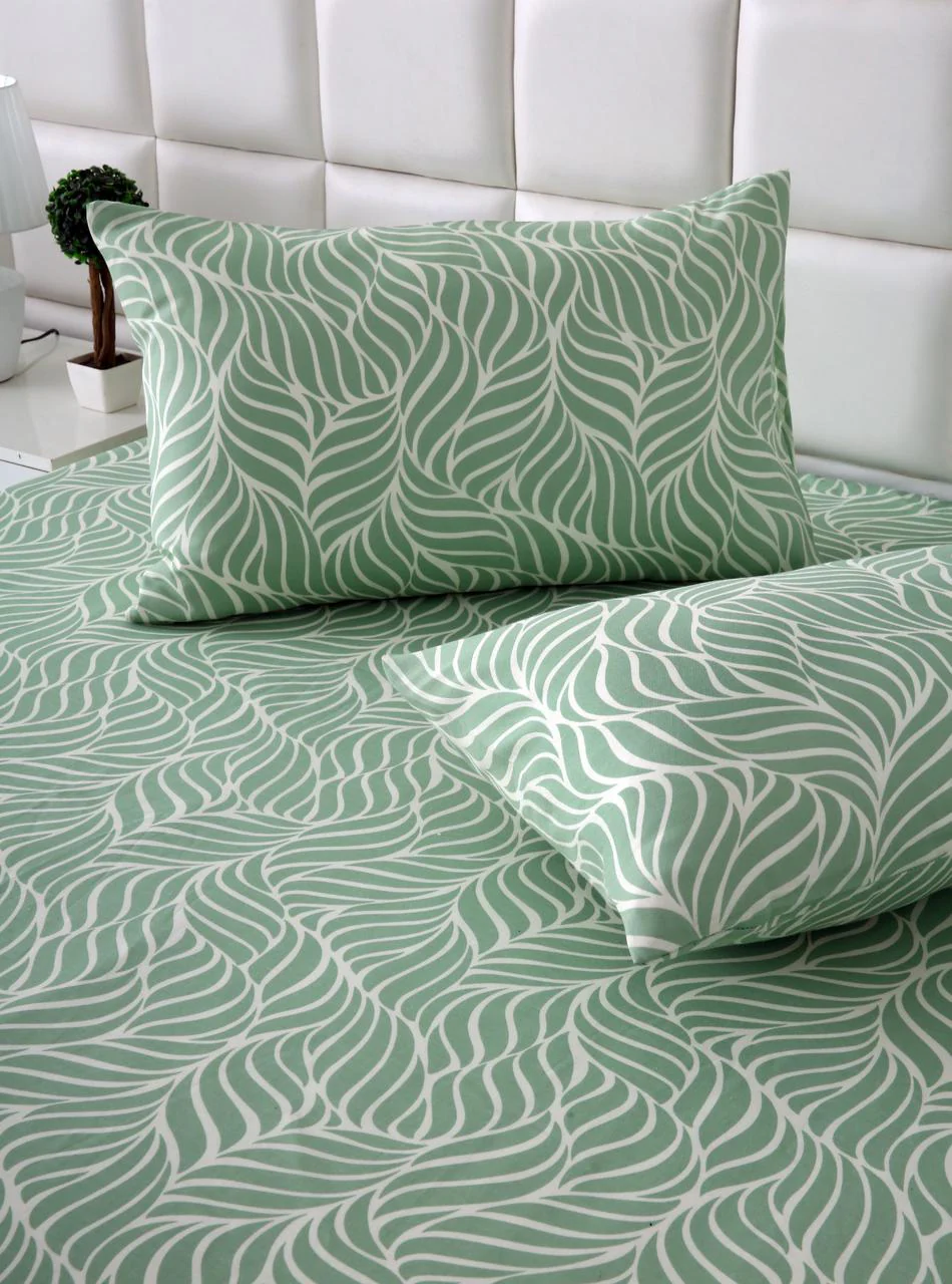 3 PCs Double Bed Sheet-Leafy Spiral - Image 2