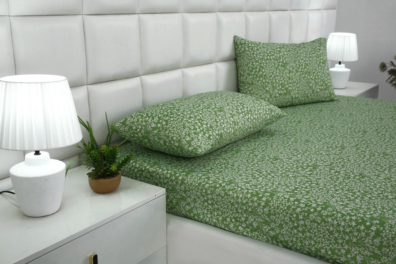 3 PCs Double Bed Sheet-Green Bloom