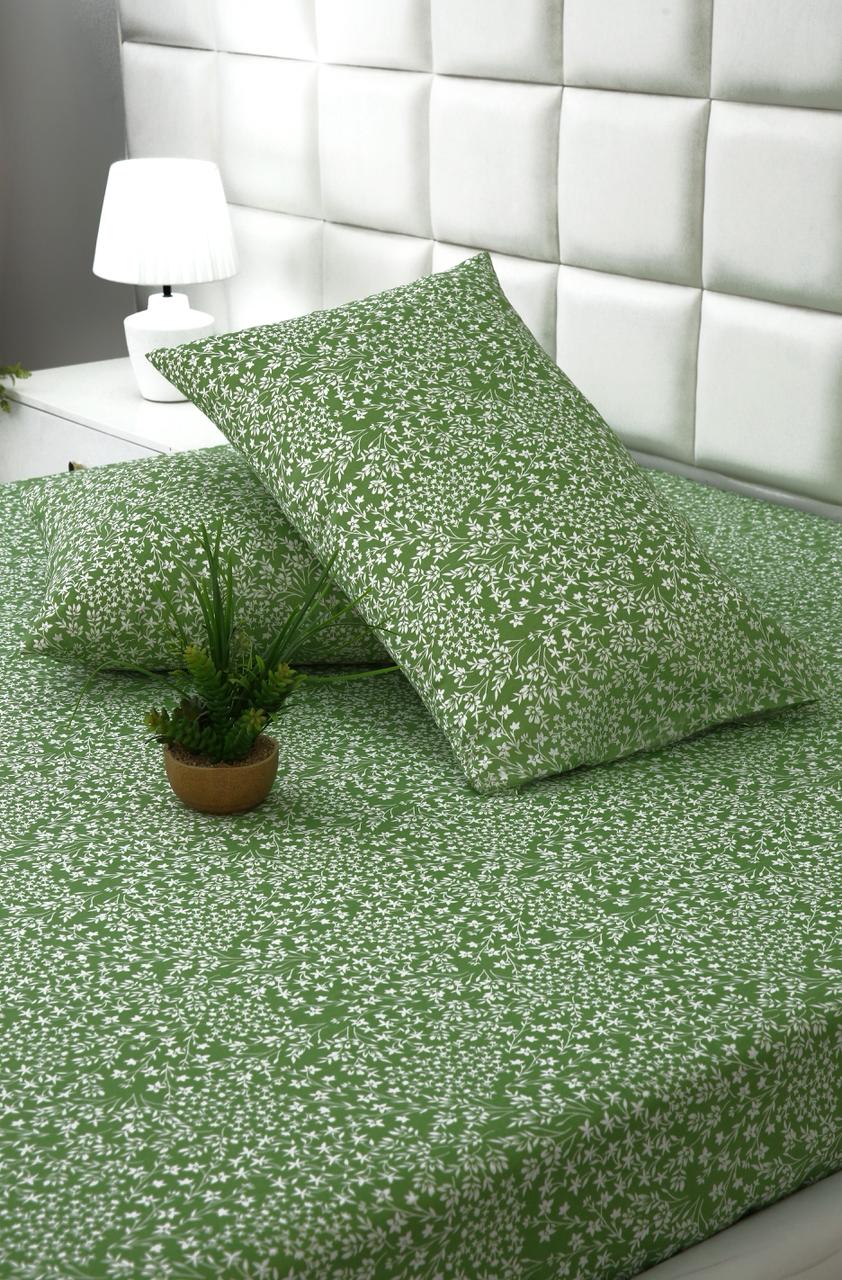 3 PCs Double Bed Sheet-Green Bloom - Image 2