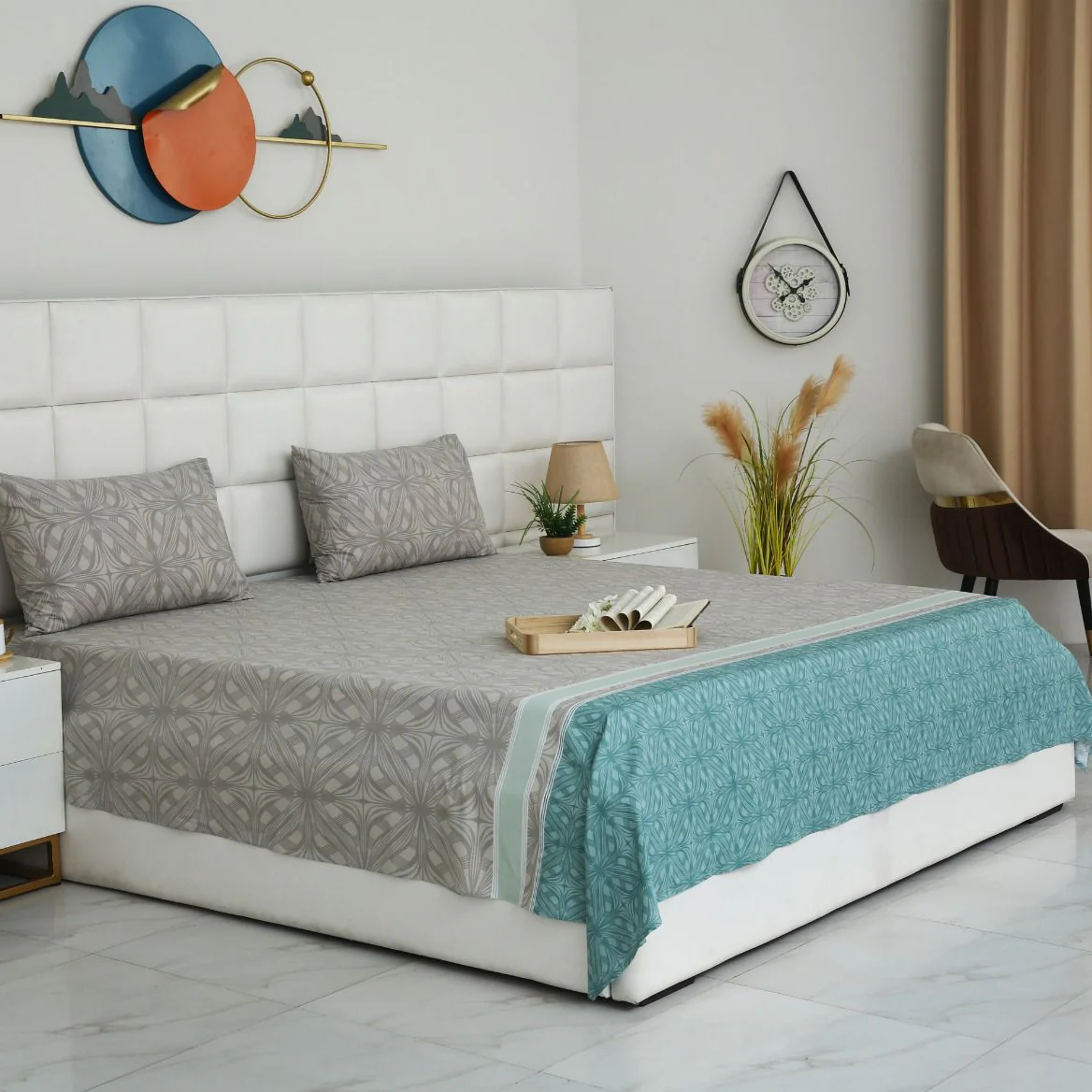 3 PCs Double Bed Sheet With Same Packing-Symmetric Floral