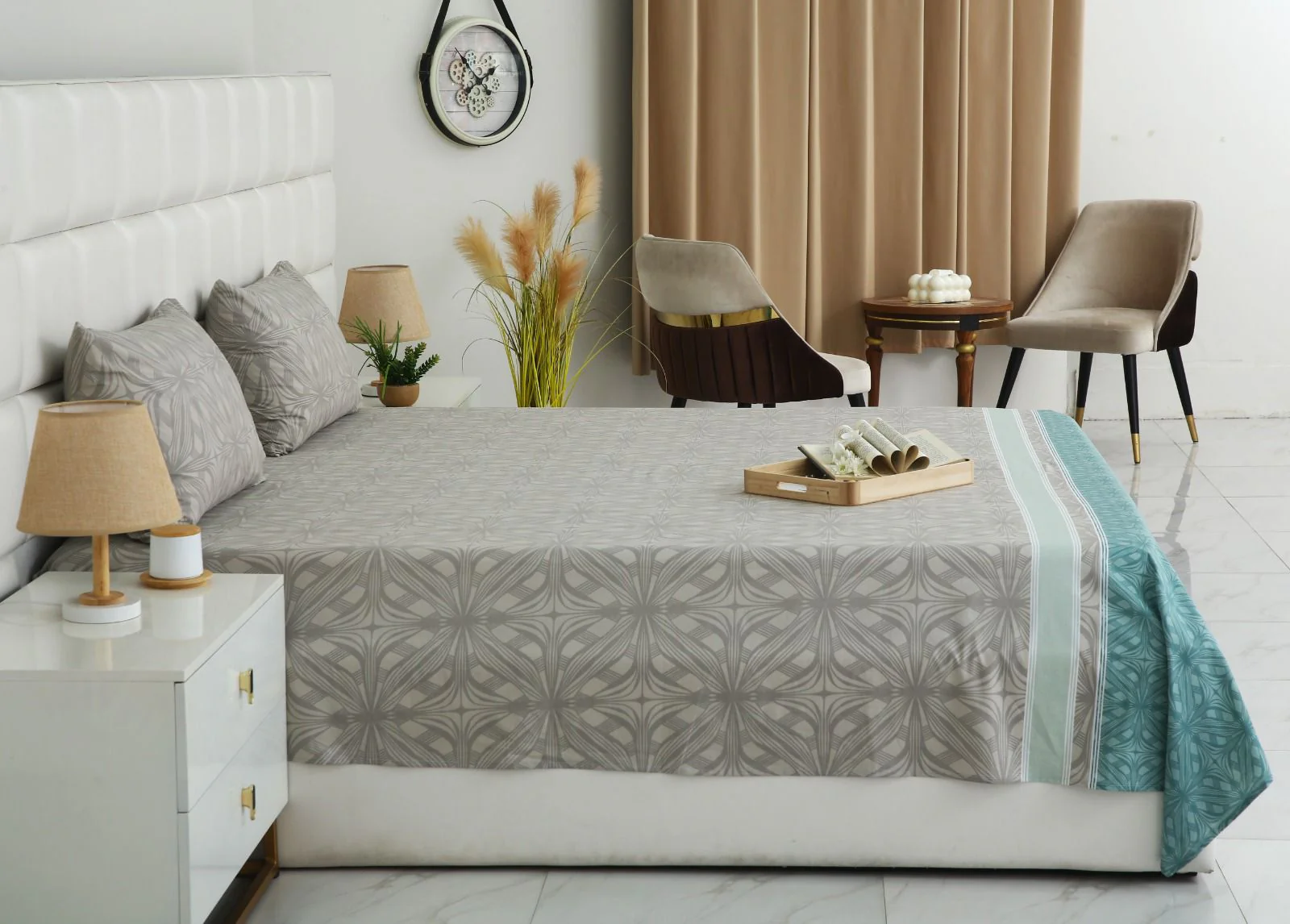 3 PCs Double Bed Sheet With Same Packing-Symmetric Floral - Image 3