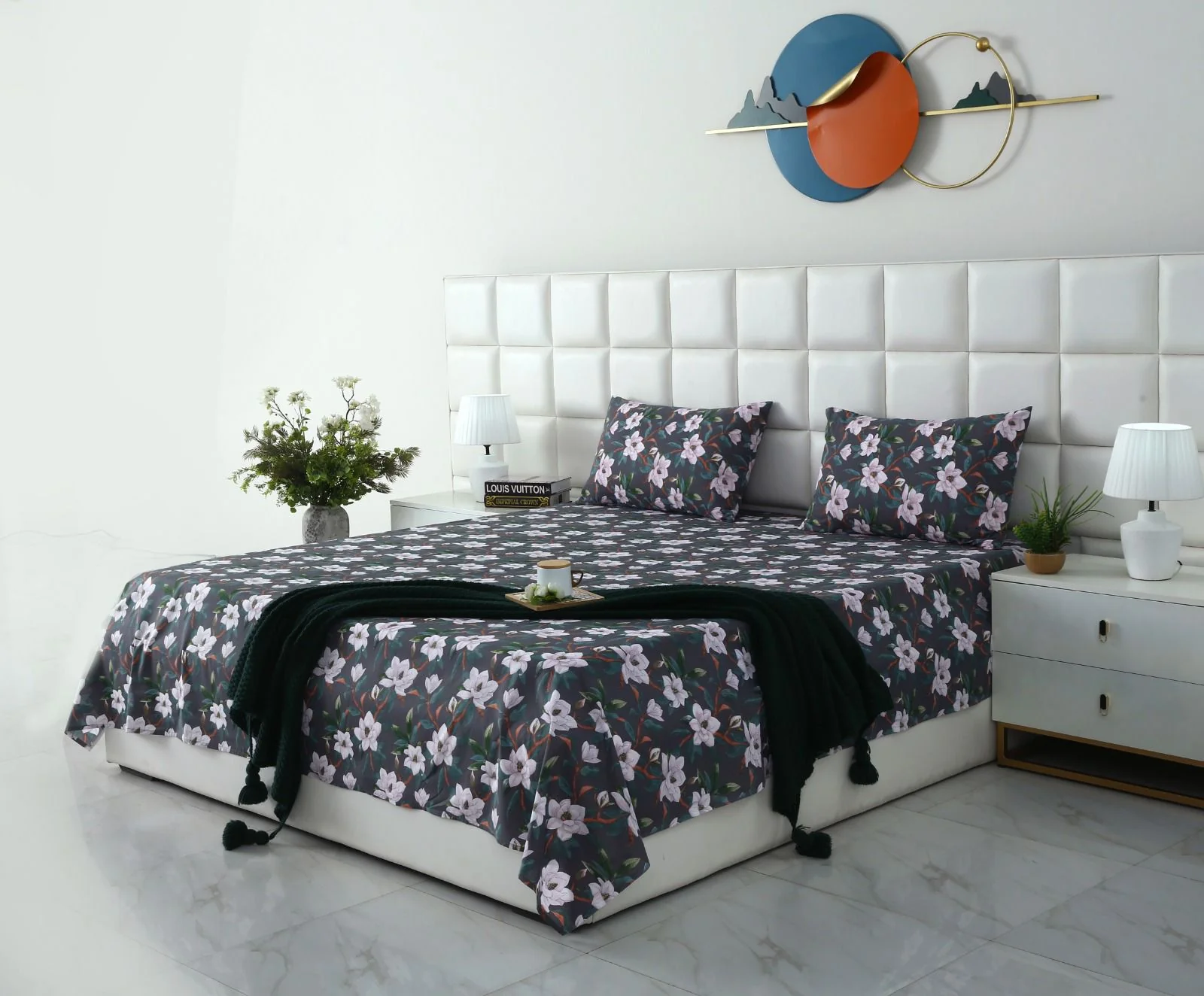3 PCs Double Bed Sheet With Same Packing-White Blossom - Image 3