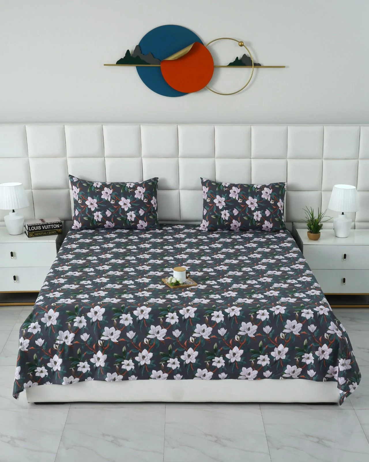 3 PCs Double Bed Sheet With Same Packing-White Blossom - Image 5