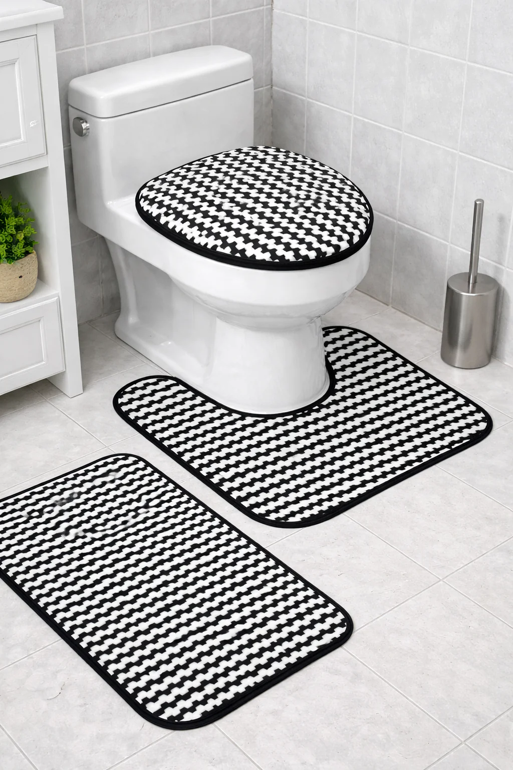 3 PCs Non Skid Suction Mat-Black ZigZag