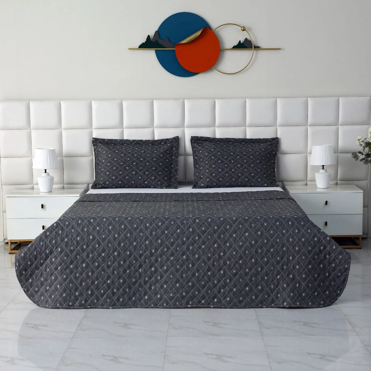 3 PCs Printed Bed Spread Set-Onyx Geometric