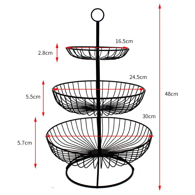 3 Tier Metal Fruit Storage Basket-Black(SA2405-08) - Image 9