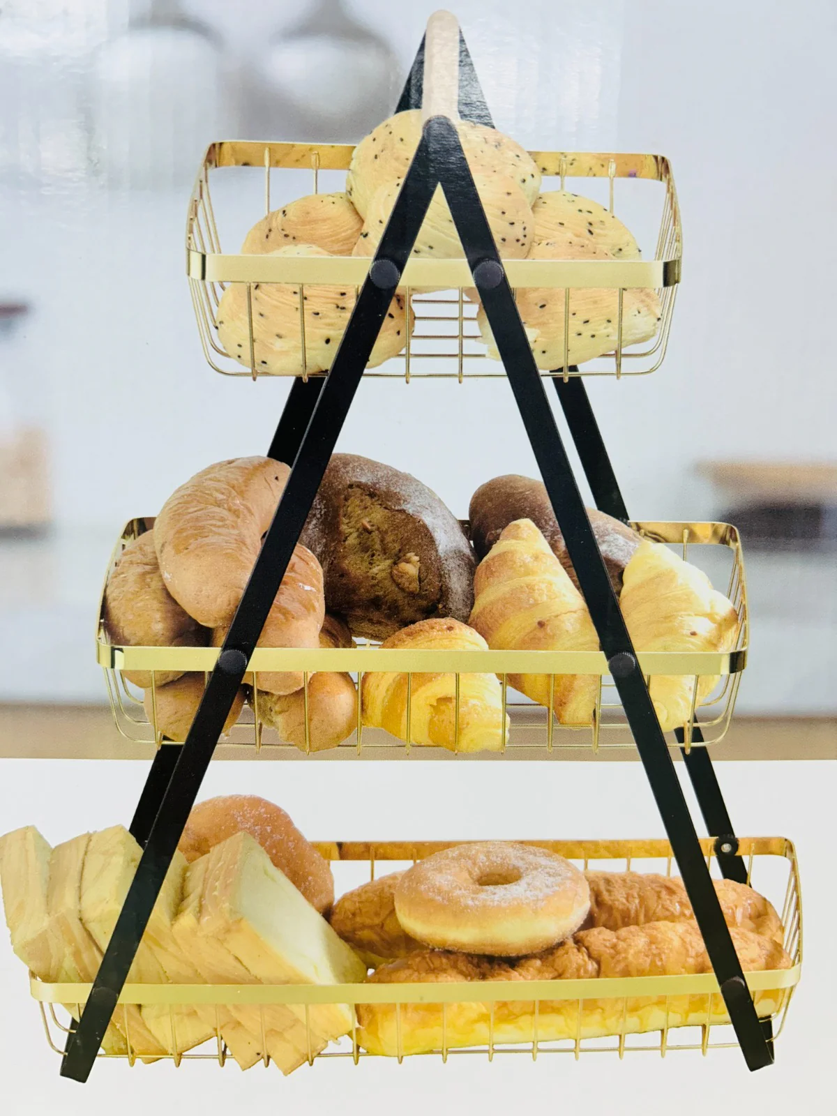 3 Tier Metalic Multi Purpose Storage Basket GOLDEN  (5346) - Image 5