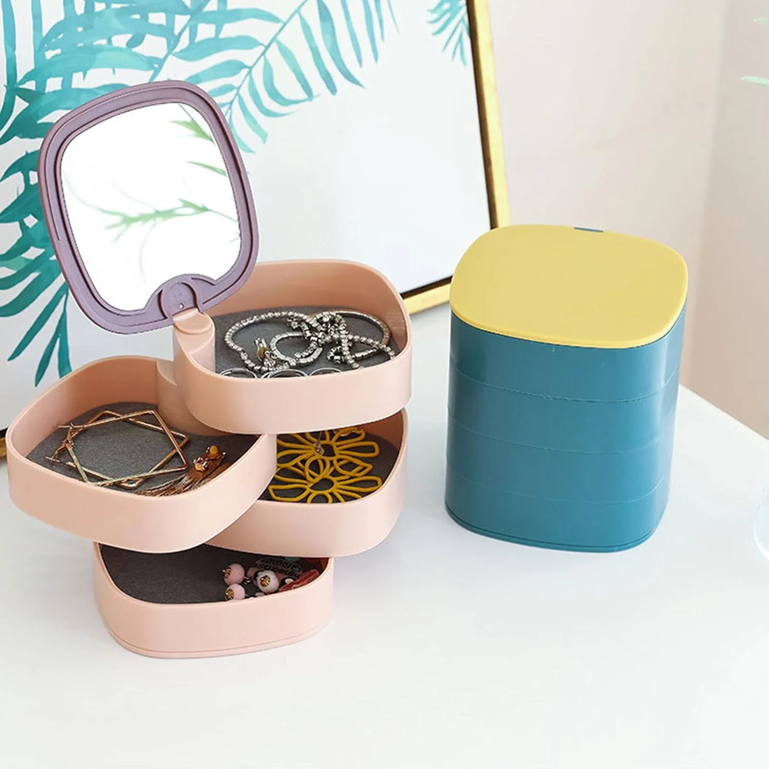360° Rotatable Jewelry Organizer With Mirror-SA2408-190 - Image 2