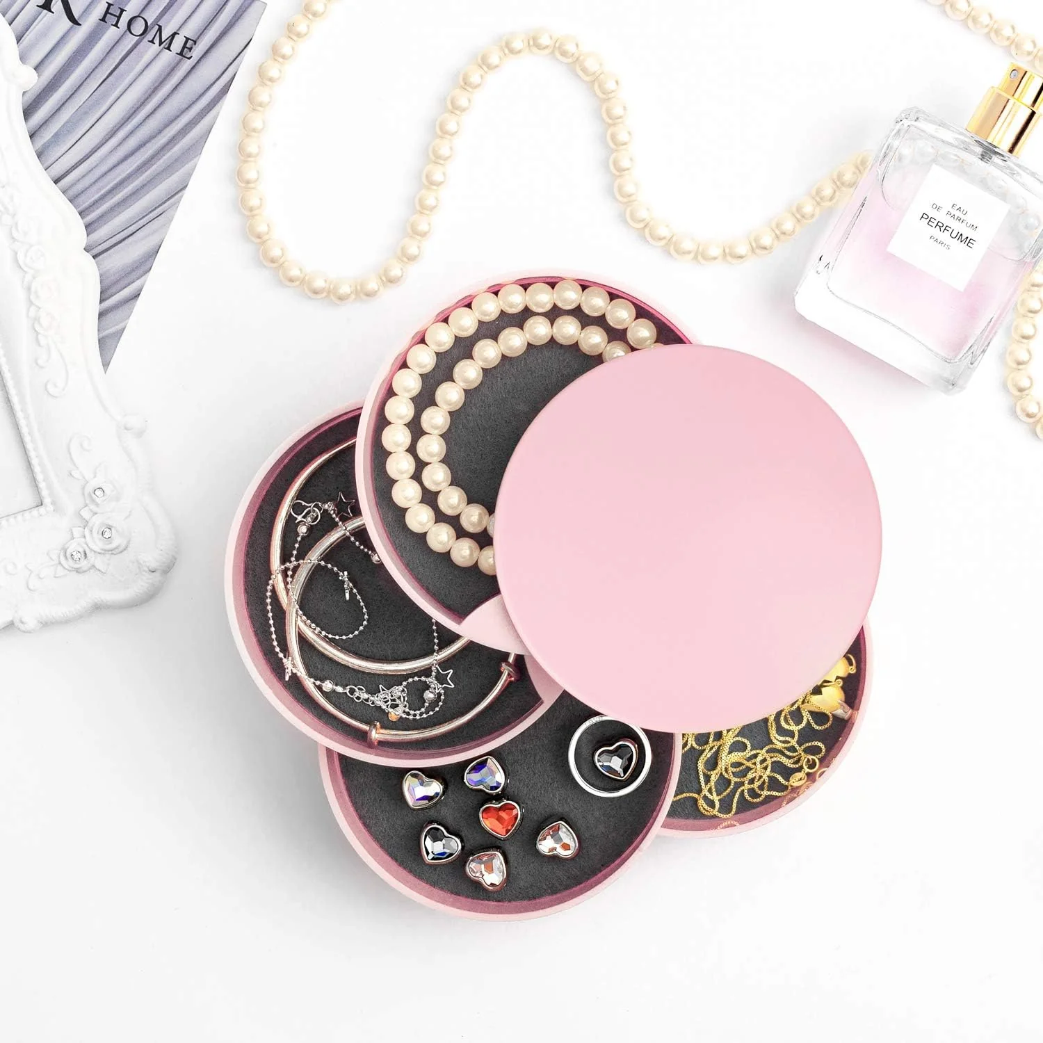 360° Rotatable Jewelry Organizer With Mirror-SA2408-191(Pink)