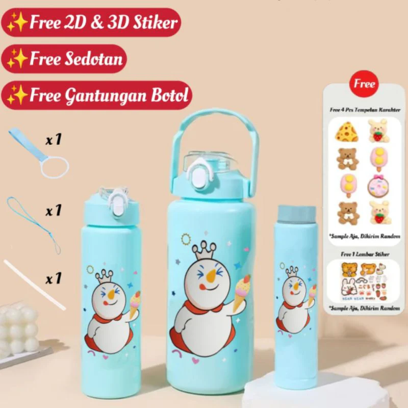3PCS Water Bottle with Two Straws5594-15121(Fresh Green) - Image 3