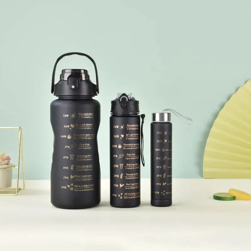 3PCS Water Bottle with Two Straws-5575Black Matte - Image 7