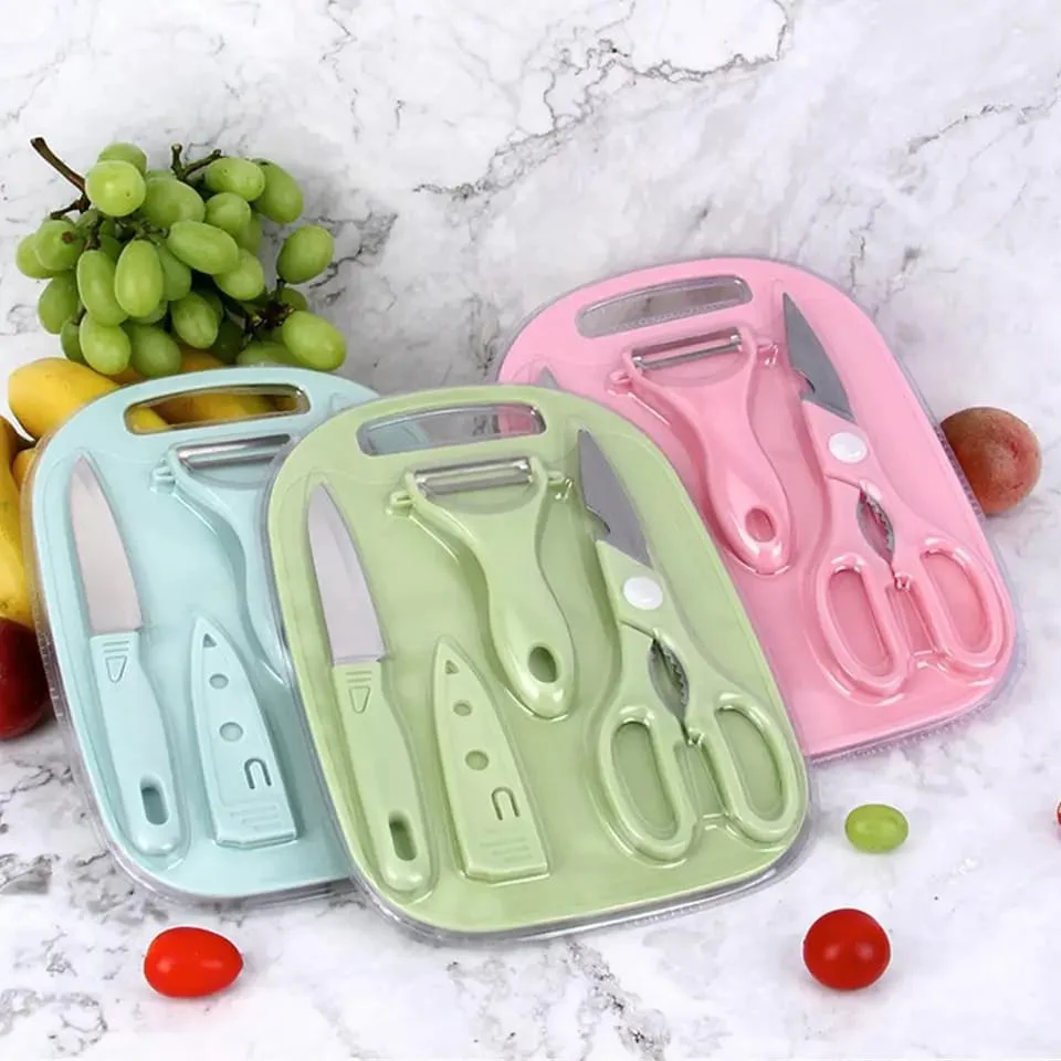 4 PCs Cutting Board With Knife Set(5716)-Blue - Image 2