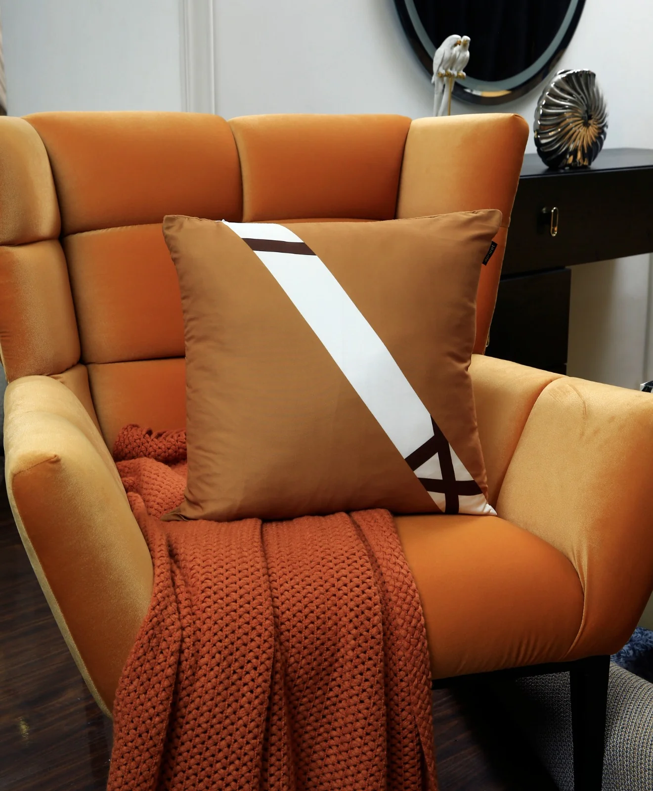 4 PCs Digital Printed Cotton Cushions-Brown Geometric - Image 3