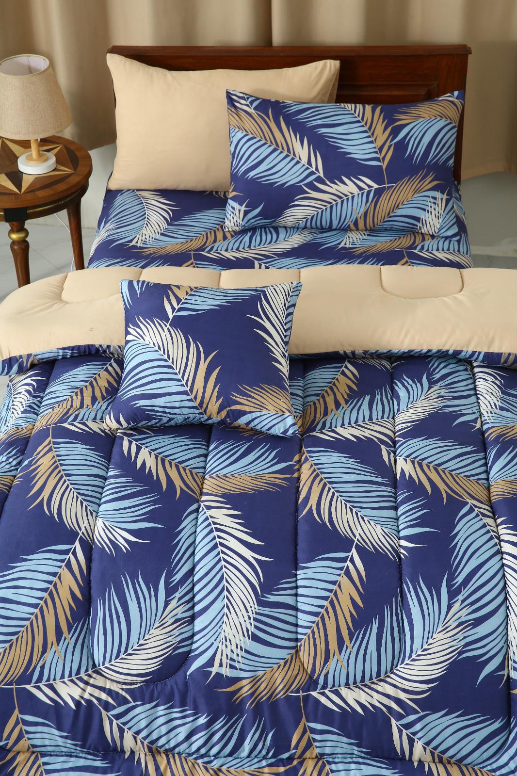 5 PCs Single Razai Set-Blue Feathers - Image 3