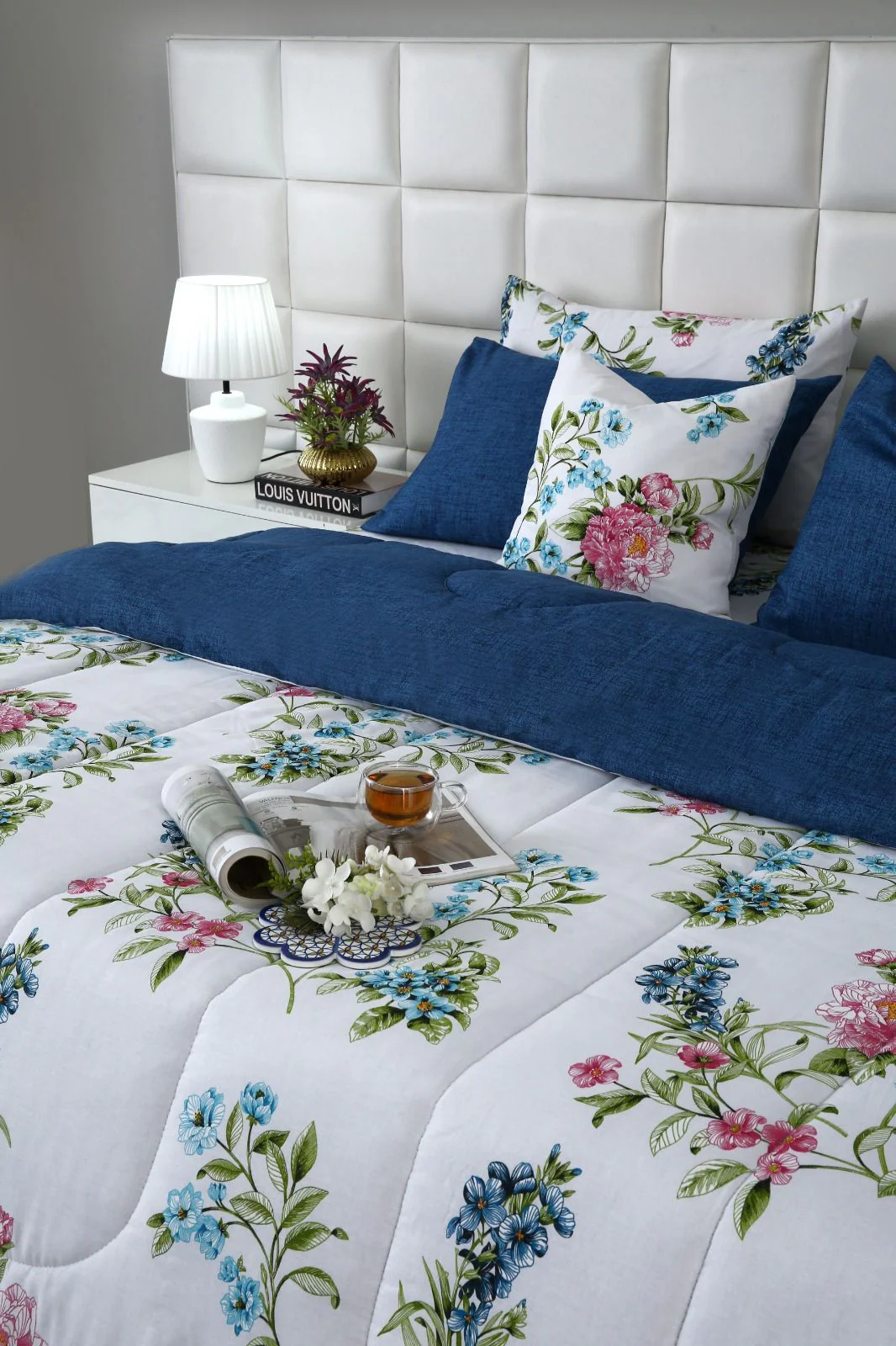 5 PCs Single Razai Set-Blue Lotus - Image 3