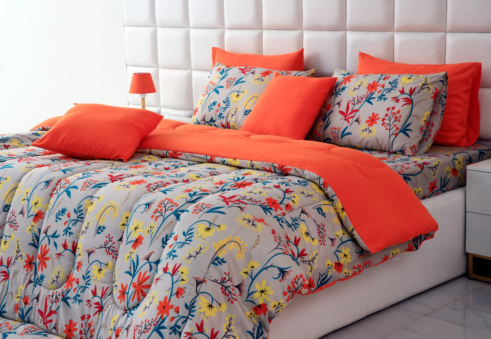 5 PCs Single Razai Set-Orange Lilly - Image 2