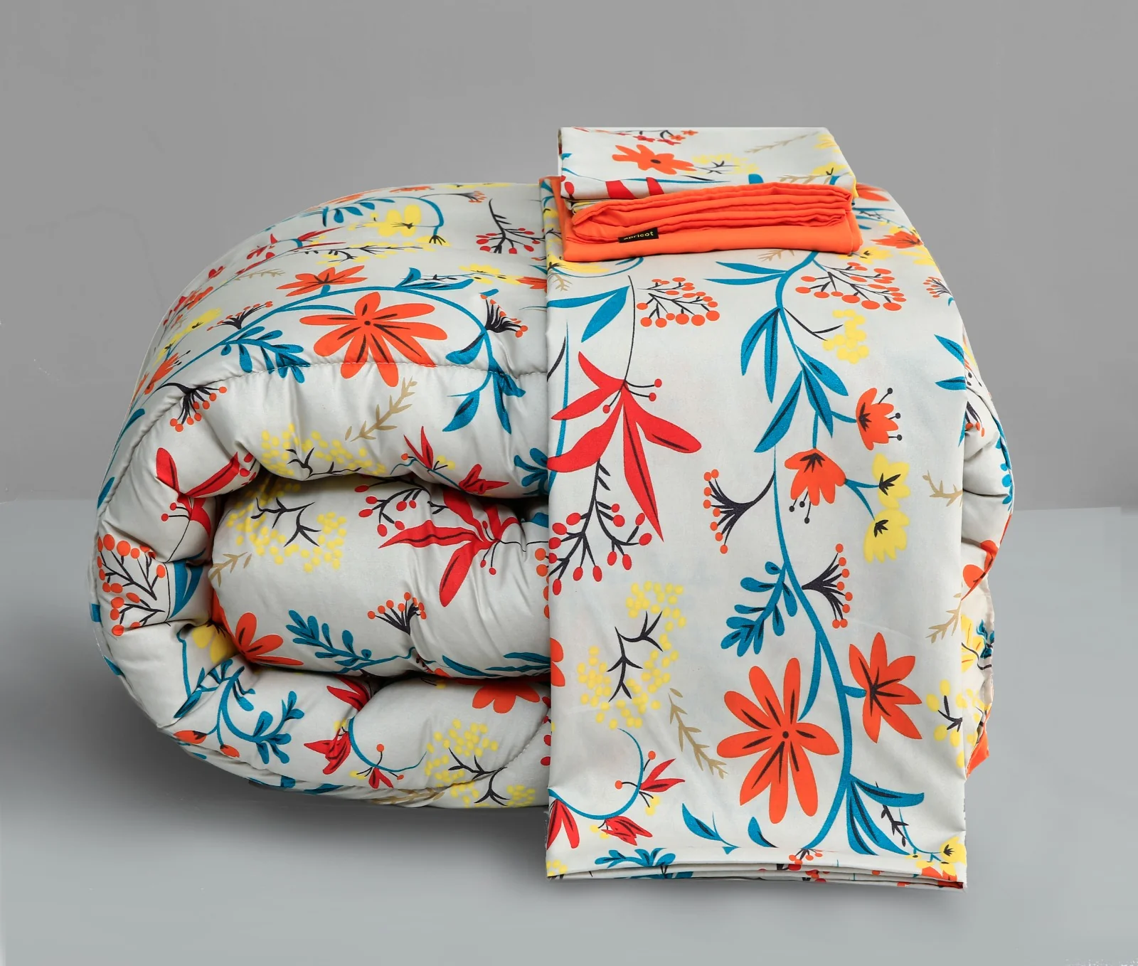 5 PCs Single Razai Set-Orange Lilly - Image 3