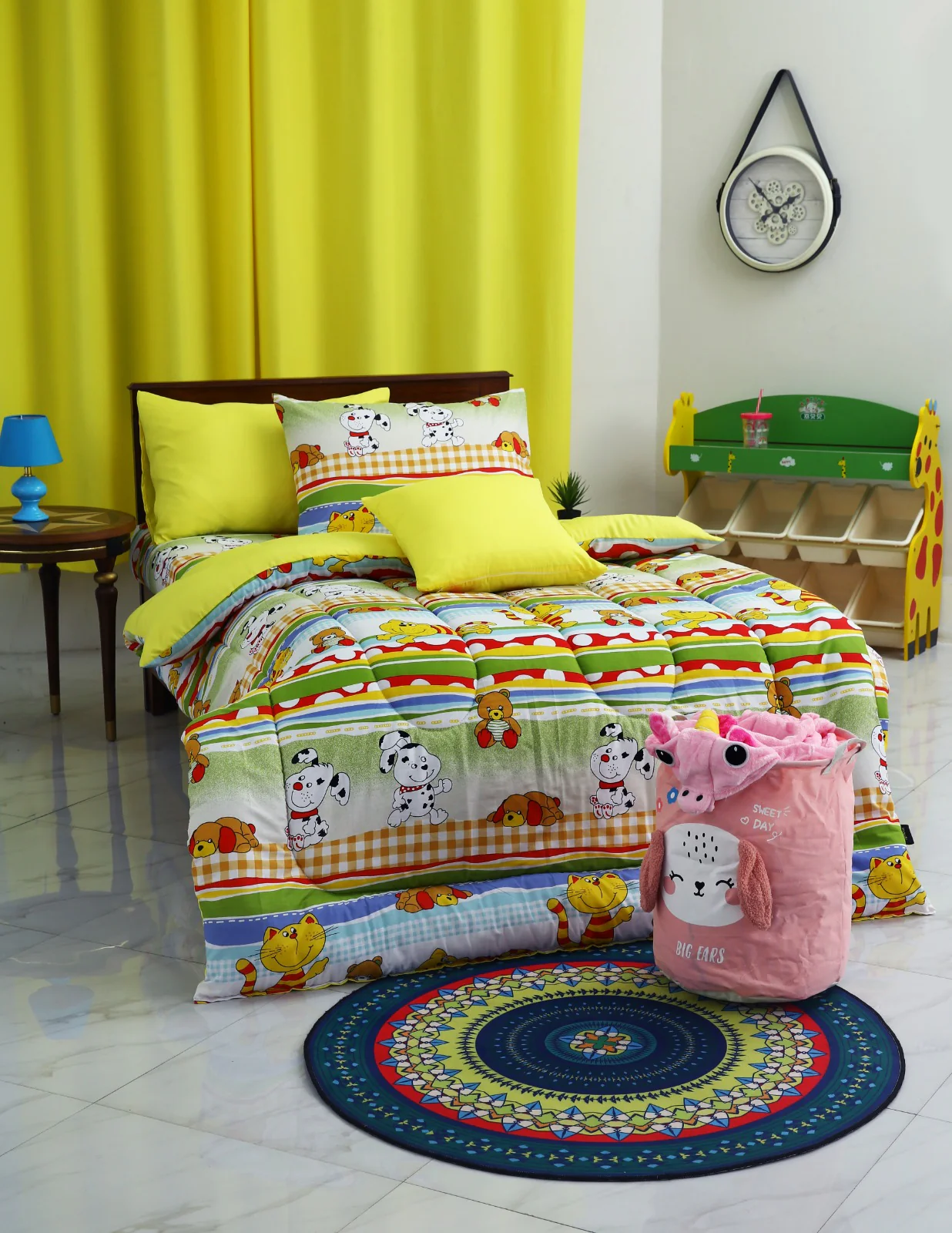 5 PCs Single Razai Set-Puppies Party(With Yellow Reverse) - Image 6