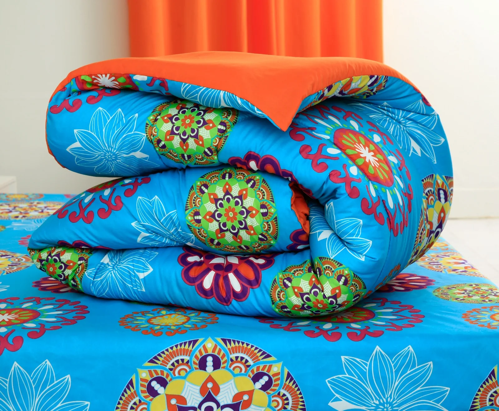5 PCs Single Comforter Set-(15191)Turquoise Flower - Image 5