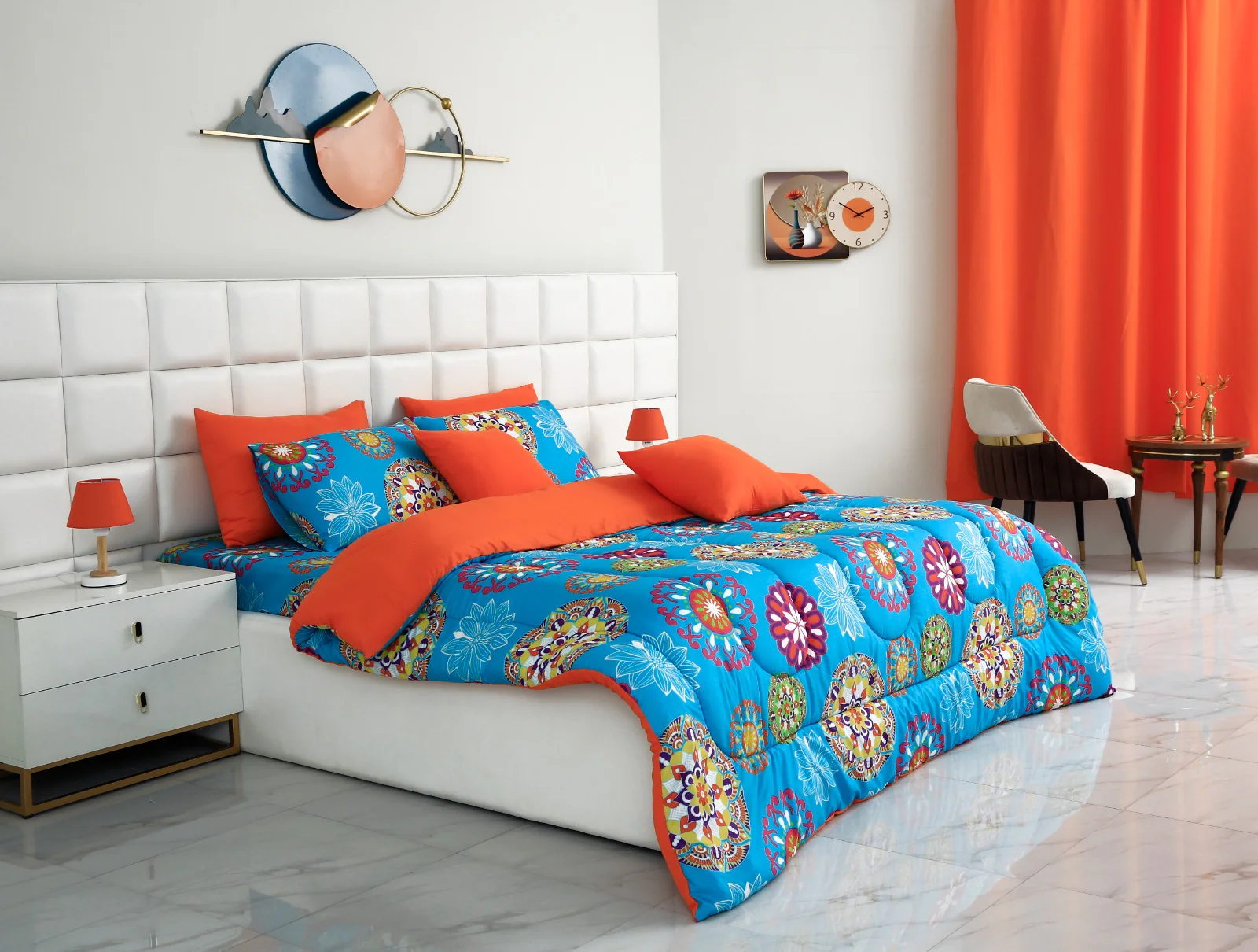 5 PCs Single Comforter Set-(15191)Turquoise Flower - Image 9