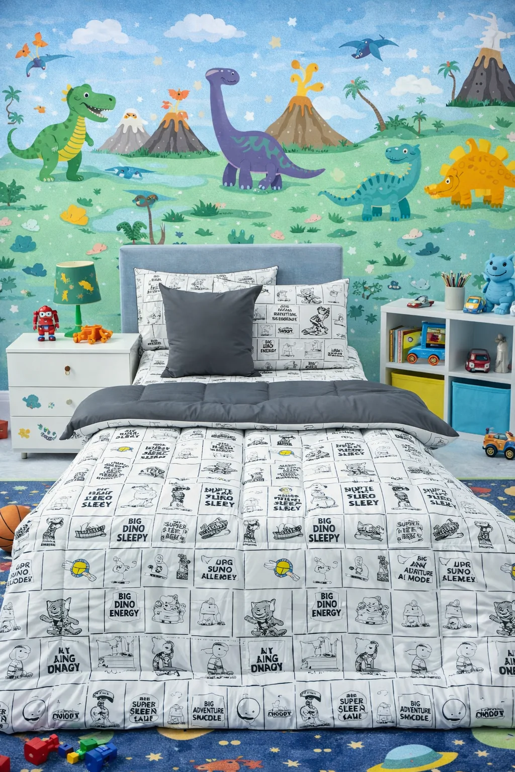 5 PCs Single Kids Razai Set-Big Dino - Image 2