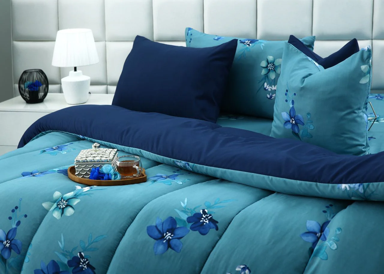 5 PCs Single Razai Set-Azure Bloom - Image 3