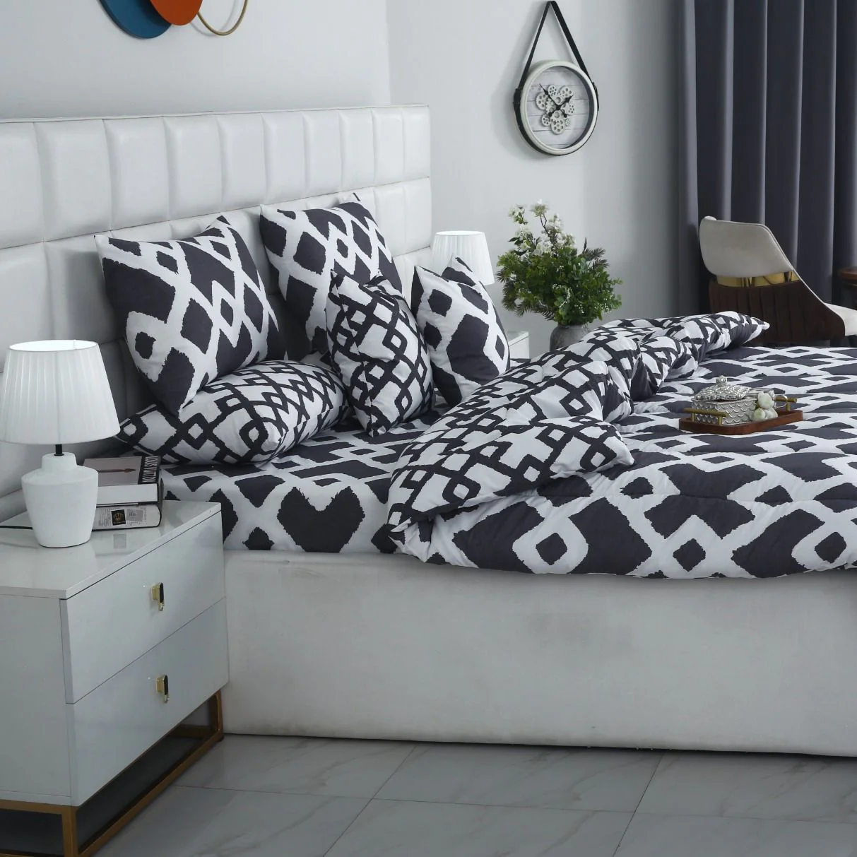 5 PCs Single Razai Set-Grey Diamond