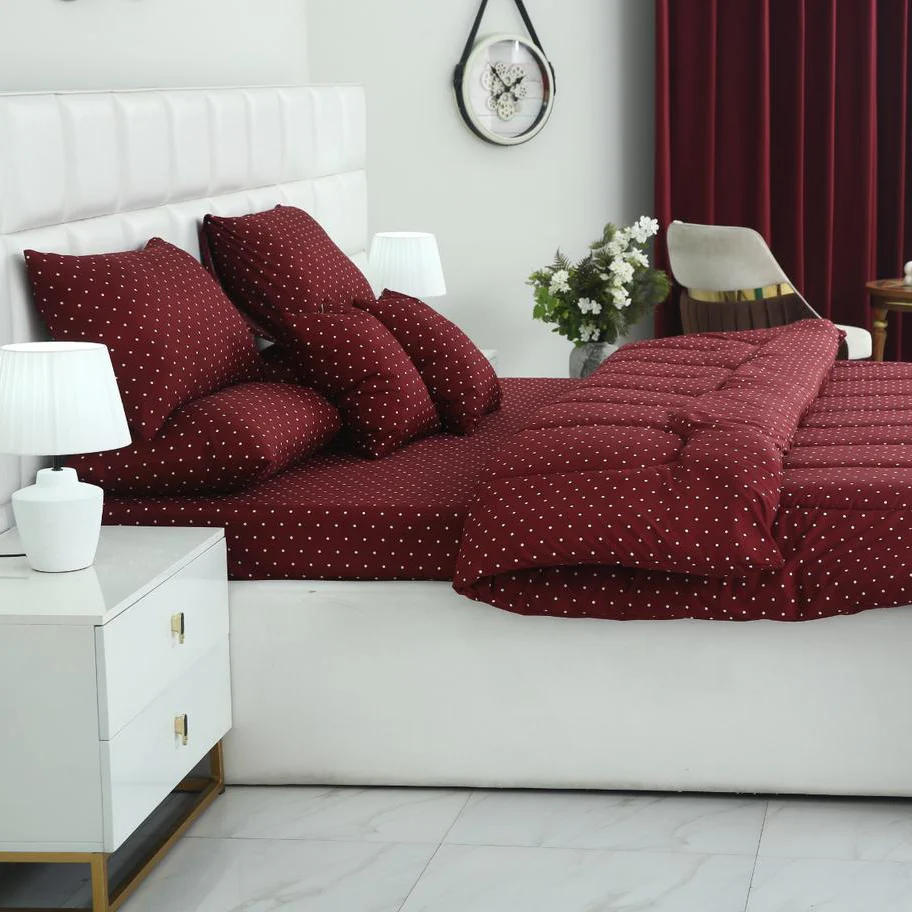 5 PCs Single Razai Set-Plum Polka