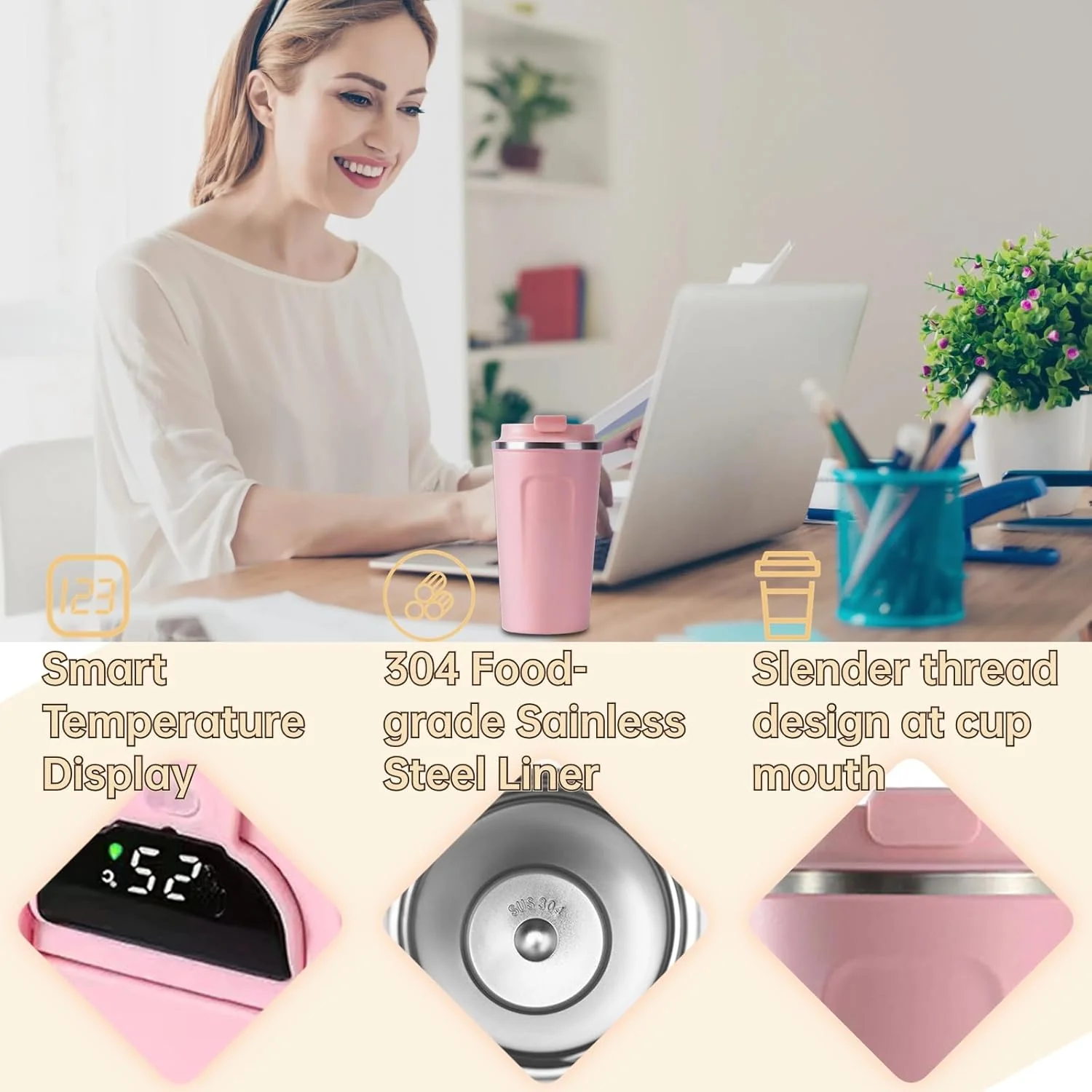 510ML Thermo Coffee Mug with Hermetic Temperature (SA2510-074)Pink - Image 4