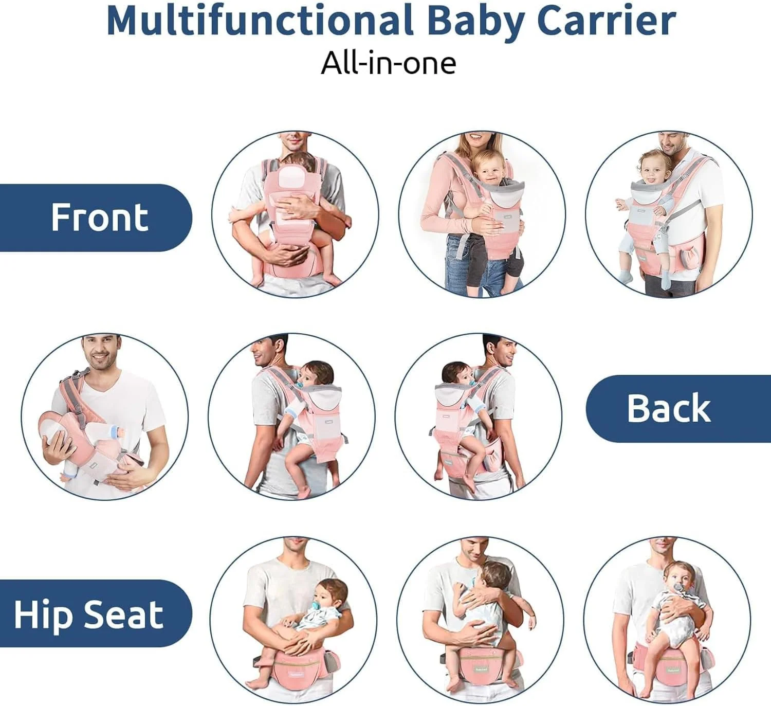 6-in-1 Baby Carrier Baby Strap with Waist Stool-SA2408-183(RED) - Image 7